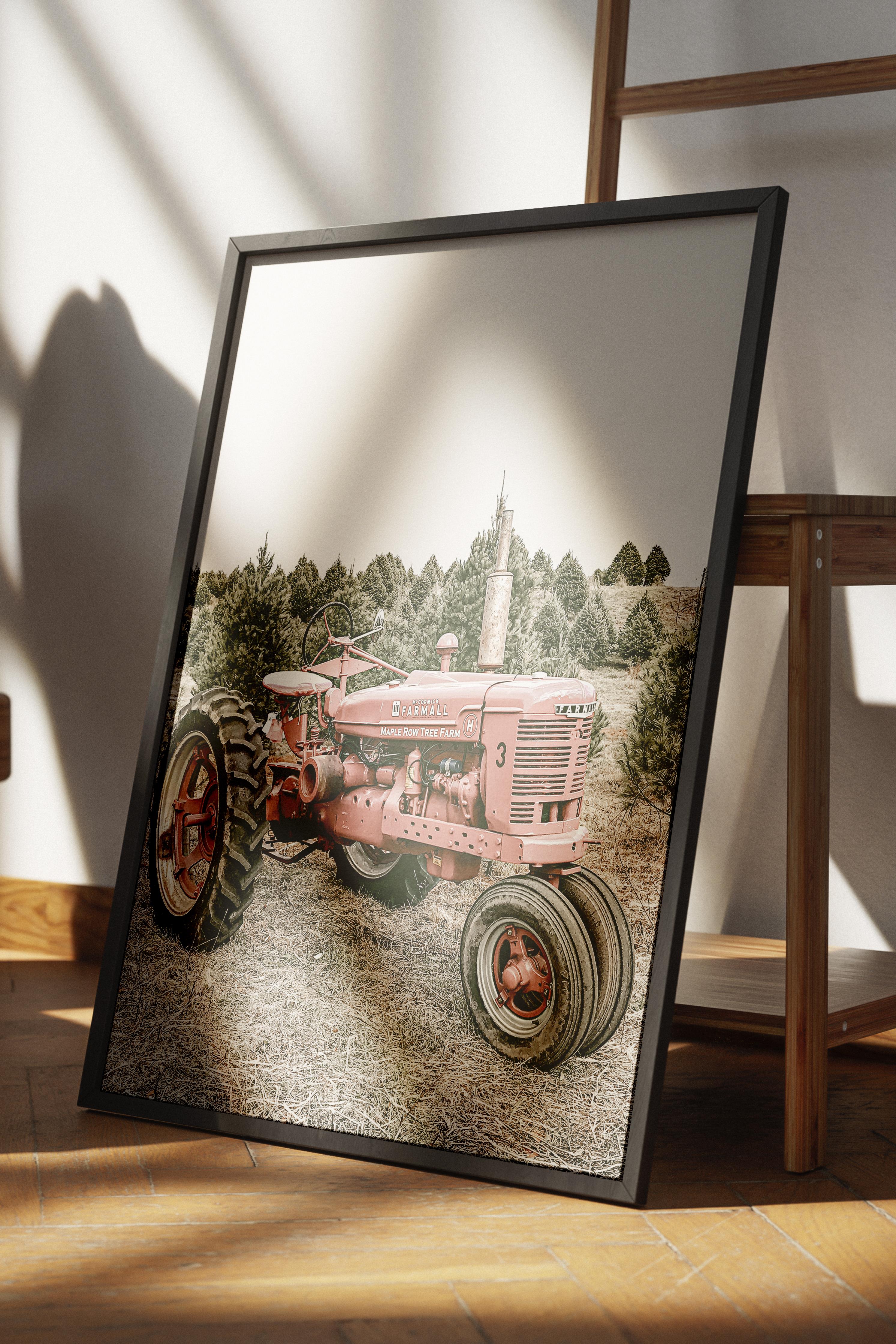 Rustic Çerçevesiz Poster, İskandinav Kırmızı Poster, NO:338 Traktör Fotoğraf, Dikey