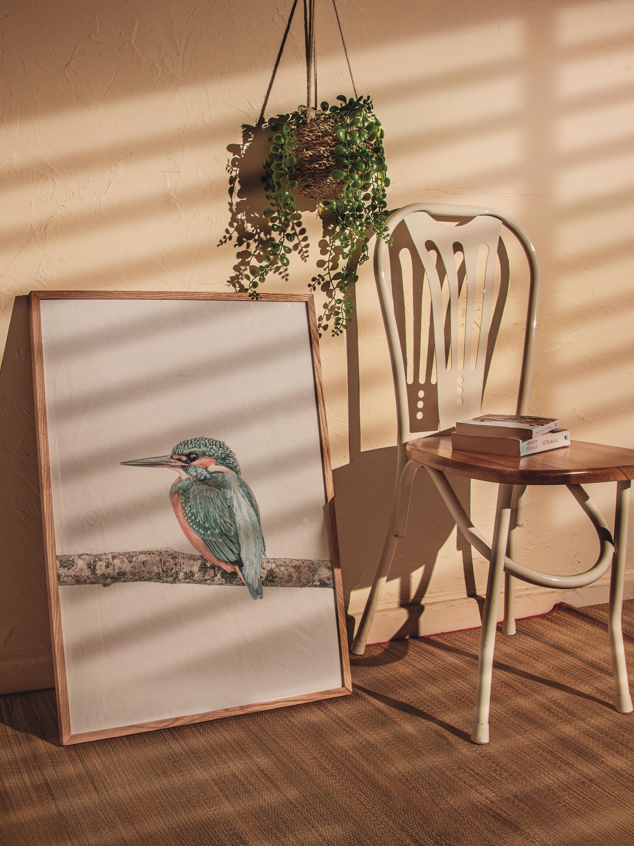 Rustic Çerçevesiz Poster, İskandinav Mavi Poster, NO:278 Kuş Fotoğraf, Dikey