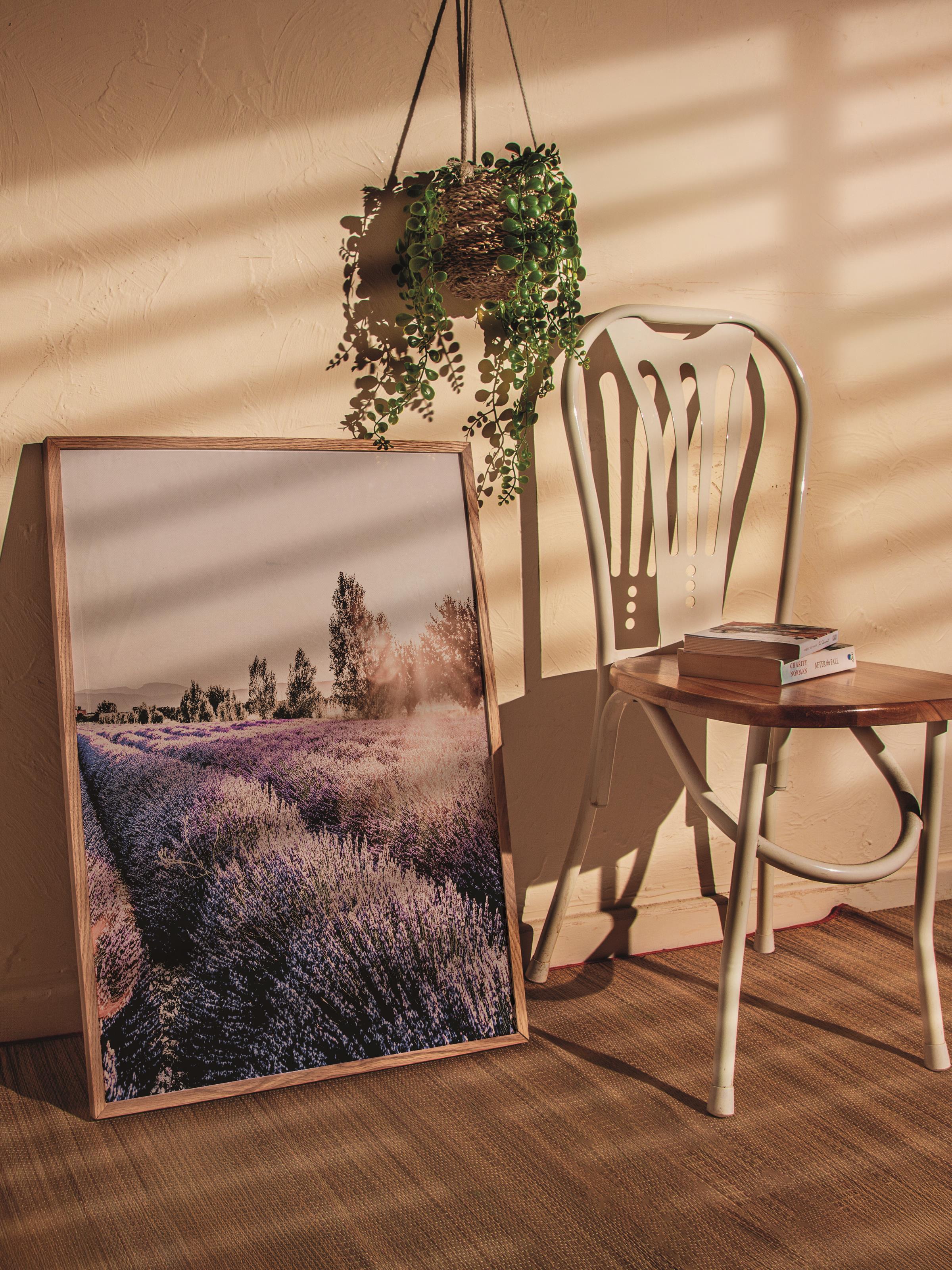 Rustic Çerçevesiz Poster, İskandinav Mor Poster, NO:310 Lavanta Tarlası Fotoğraf, Dikey