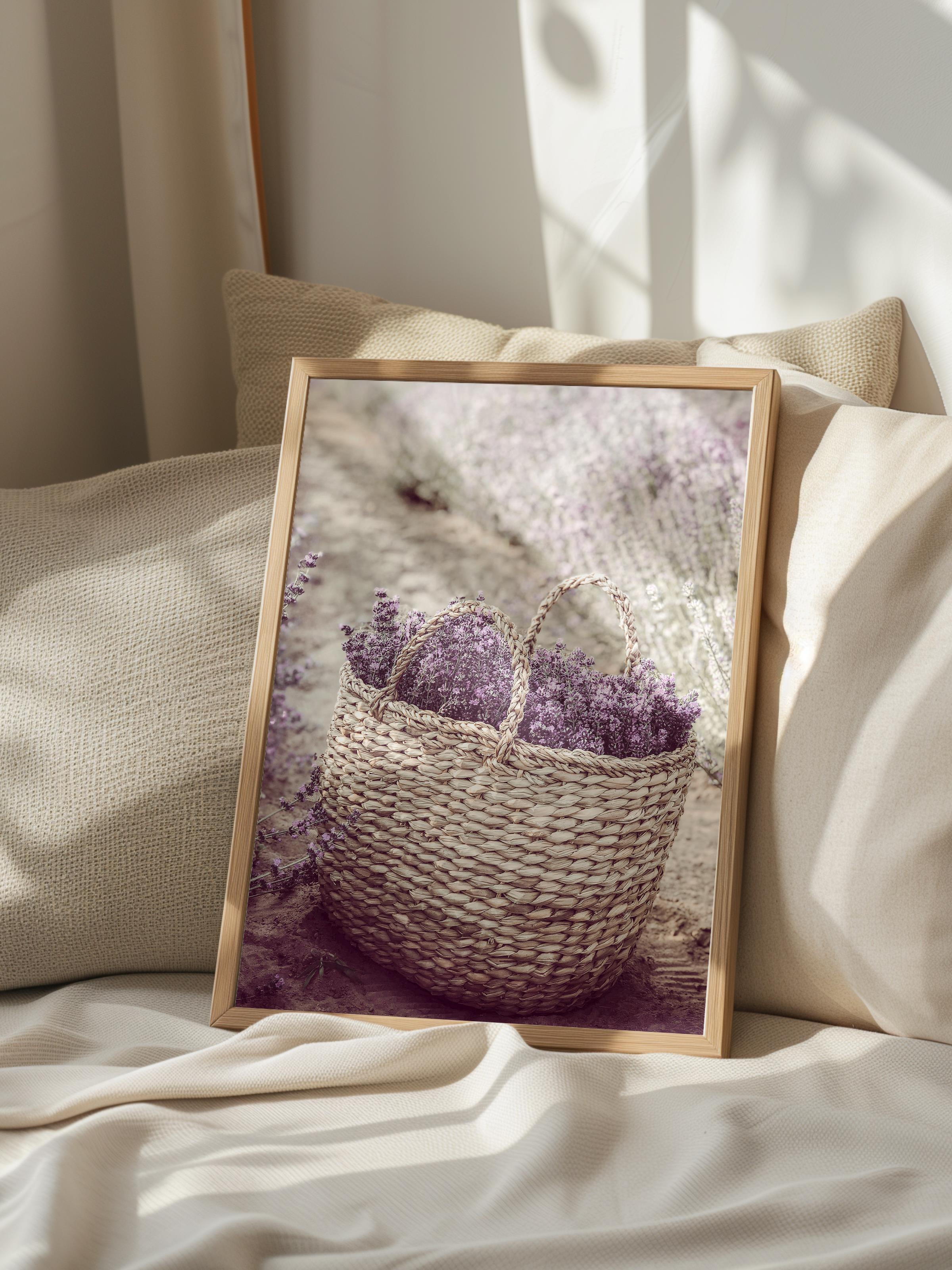 Rustic Çerçevesiz Poster, İskandinav Mor Poster, NO:317 Lavanta Sepeti Fotoğraf, Dikey