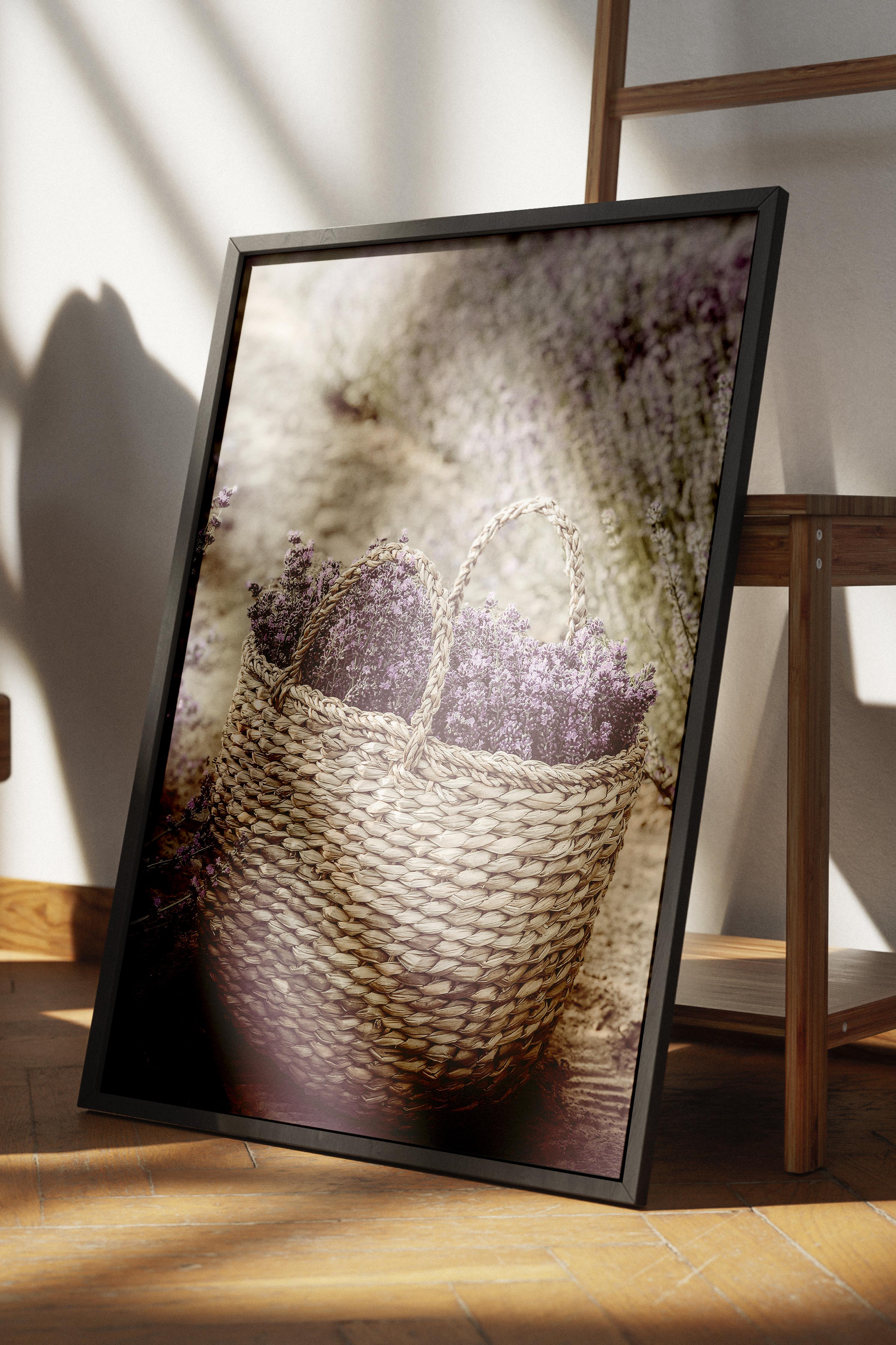 Rustic Çerçevesiz Poster, İskandinav Mor Poster, NO:317 Lavanta Sepeti Fotoğraf, Dikey