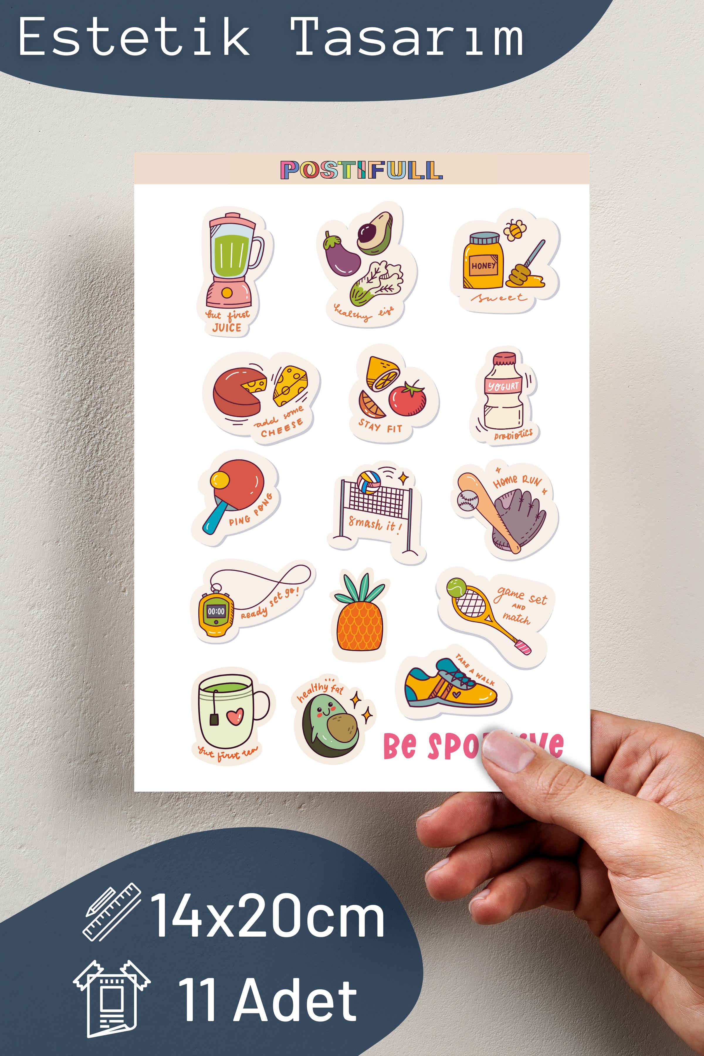 Sağlık & Spor Temalı Sticker ve Etiket Seti - Orta Boy - Su Geçirmez, Kalın Yapışkanlı Sticker Seti