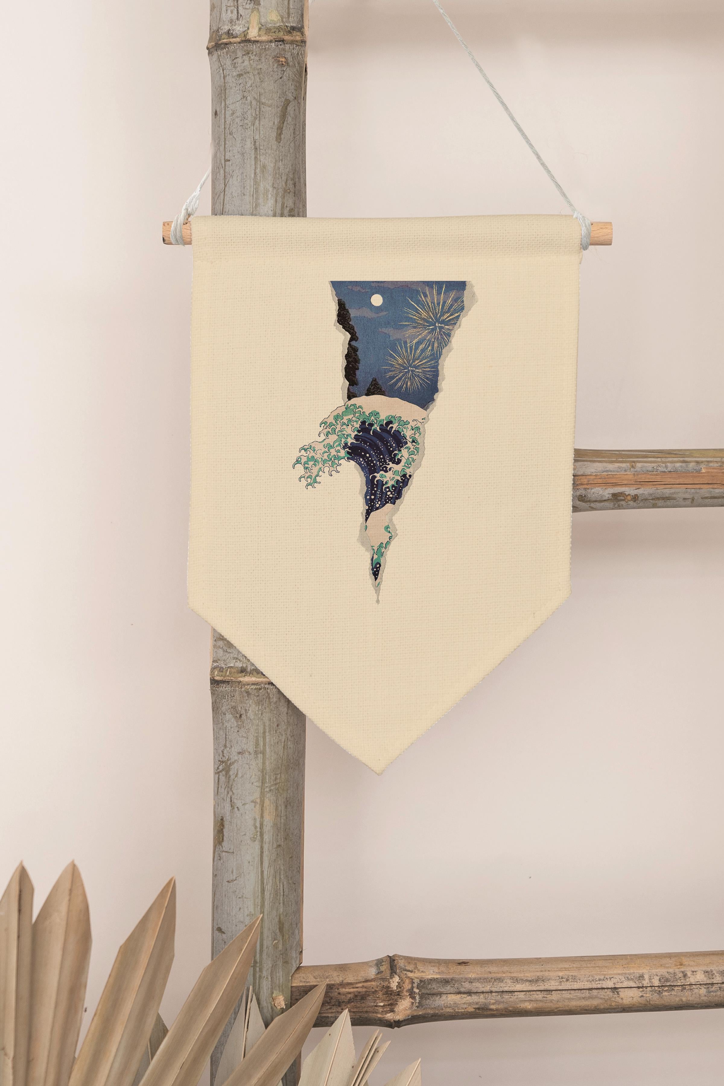 Salon Duvar Dekoru, Pinterest Oda Dekoru, Hokusai Sanat Serisi Kanvas Flama Askılı Duvar Örtüsü Ve Süsü NO:430