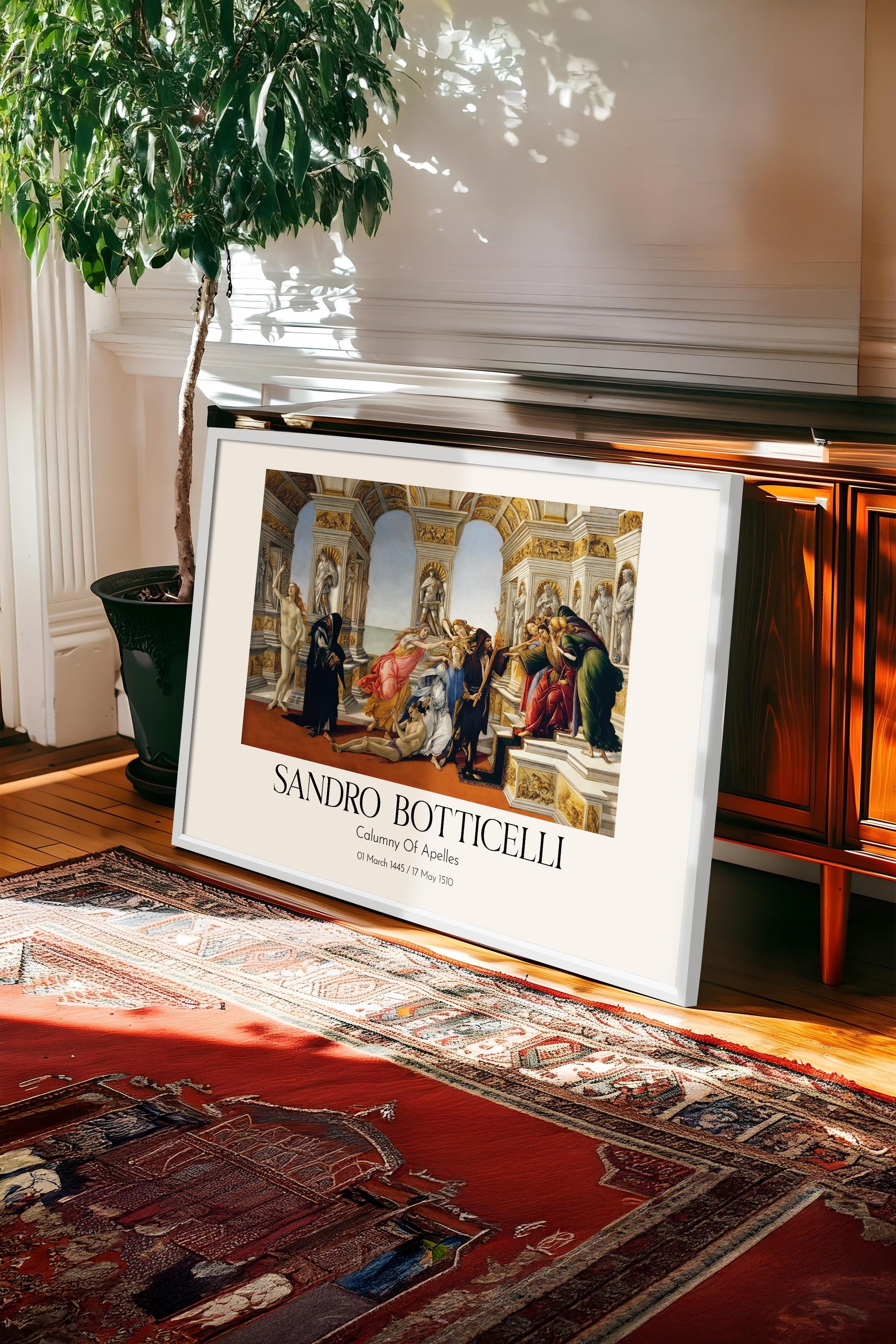Sandro Botticelli - Calumny Of Apelles, Beyaz Çerçeveli Tablo, Sanat Serisi NO:110771