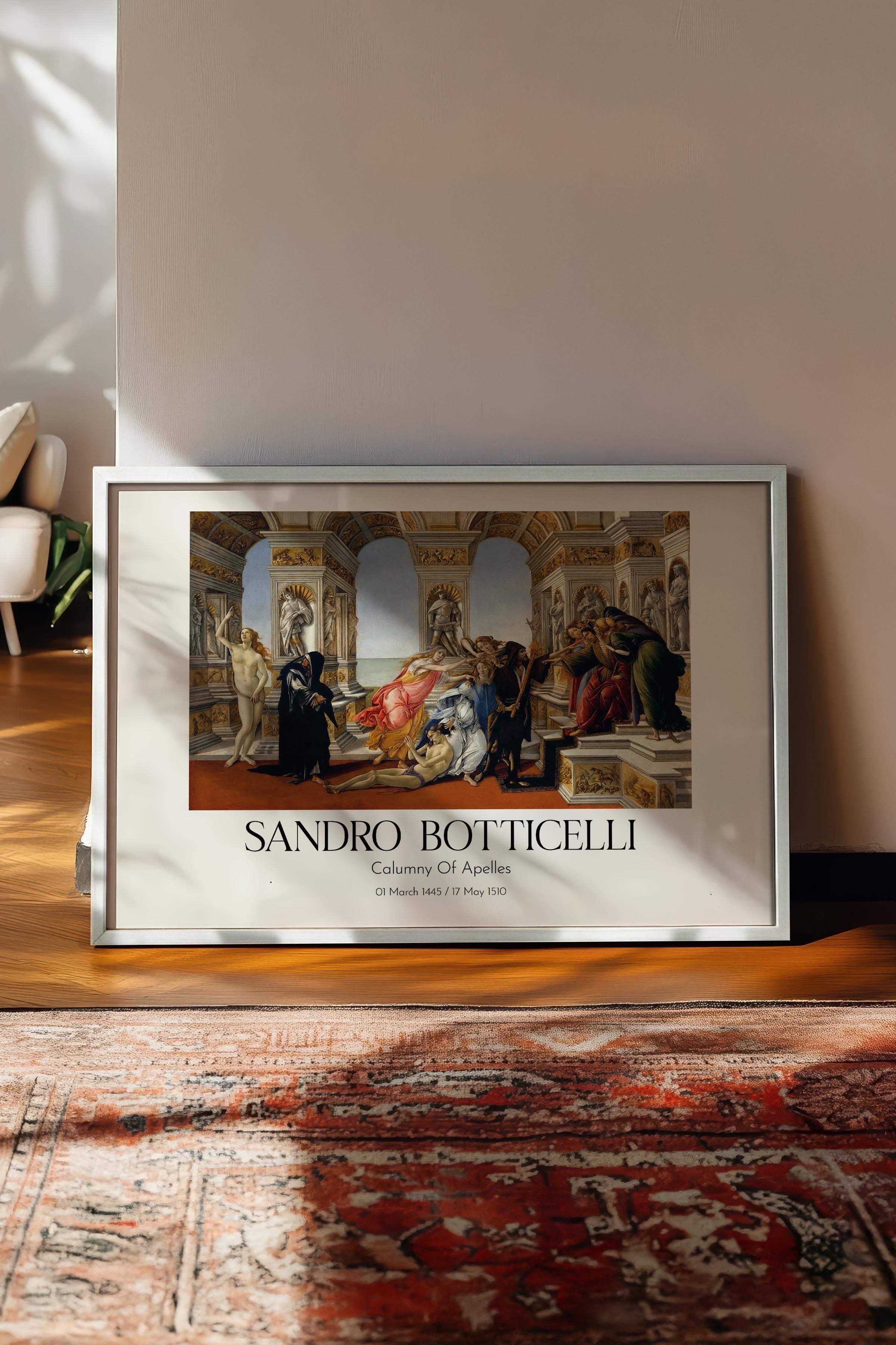 Sandro Botticelli - Calumny Of Apelles, Beyaz Çerçeveli Tablo, Sanat Serisi NO:110771