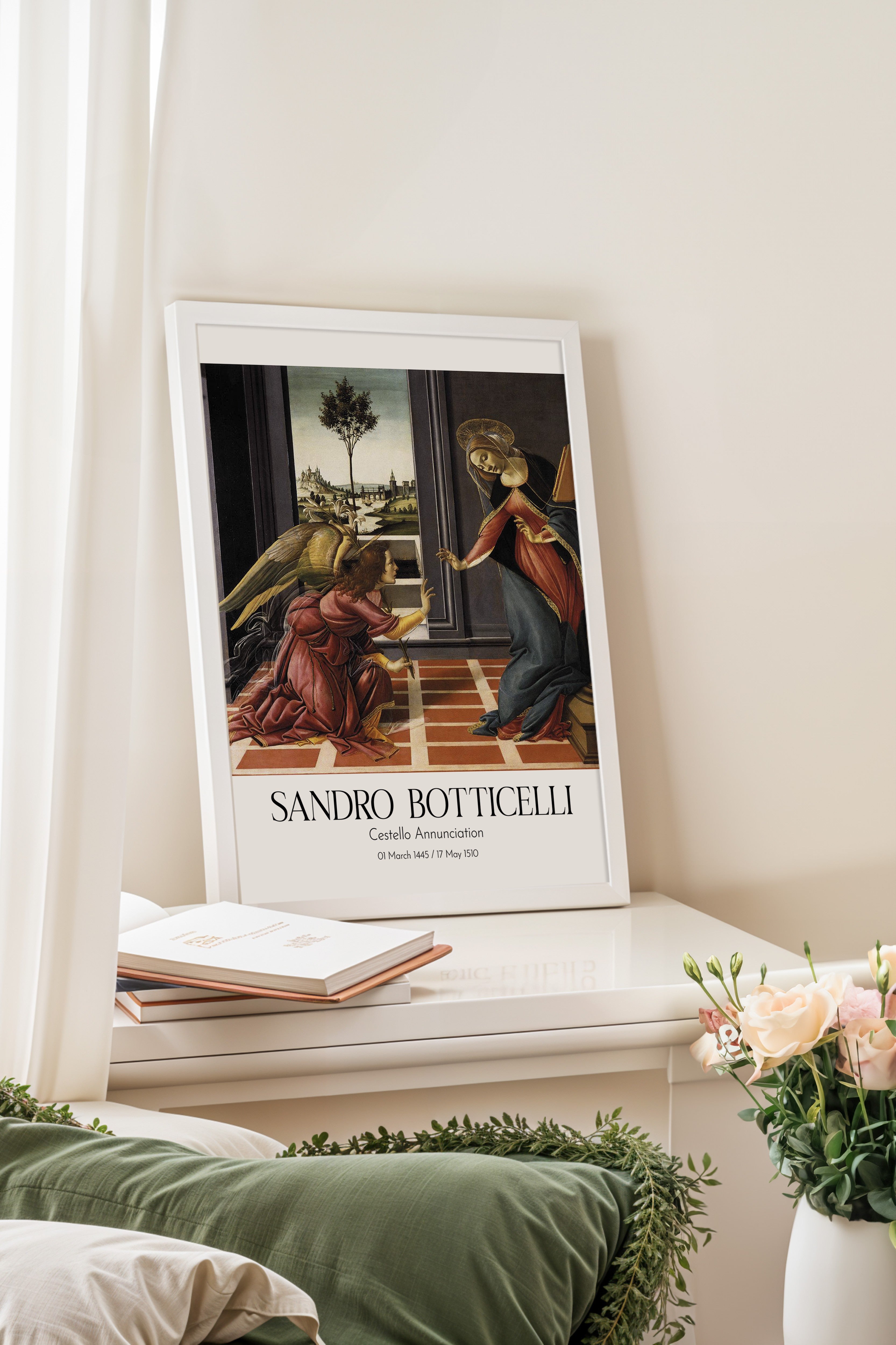 Sandro Botticelli - Cestello Annunciation, Beyaz Çerçeveli Tablo, Sanat Serisi NO:110744