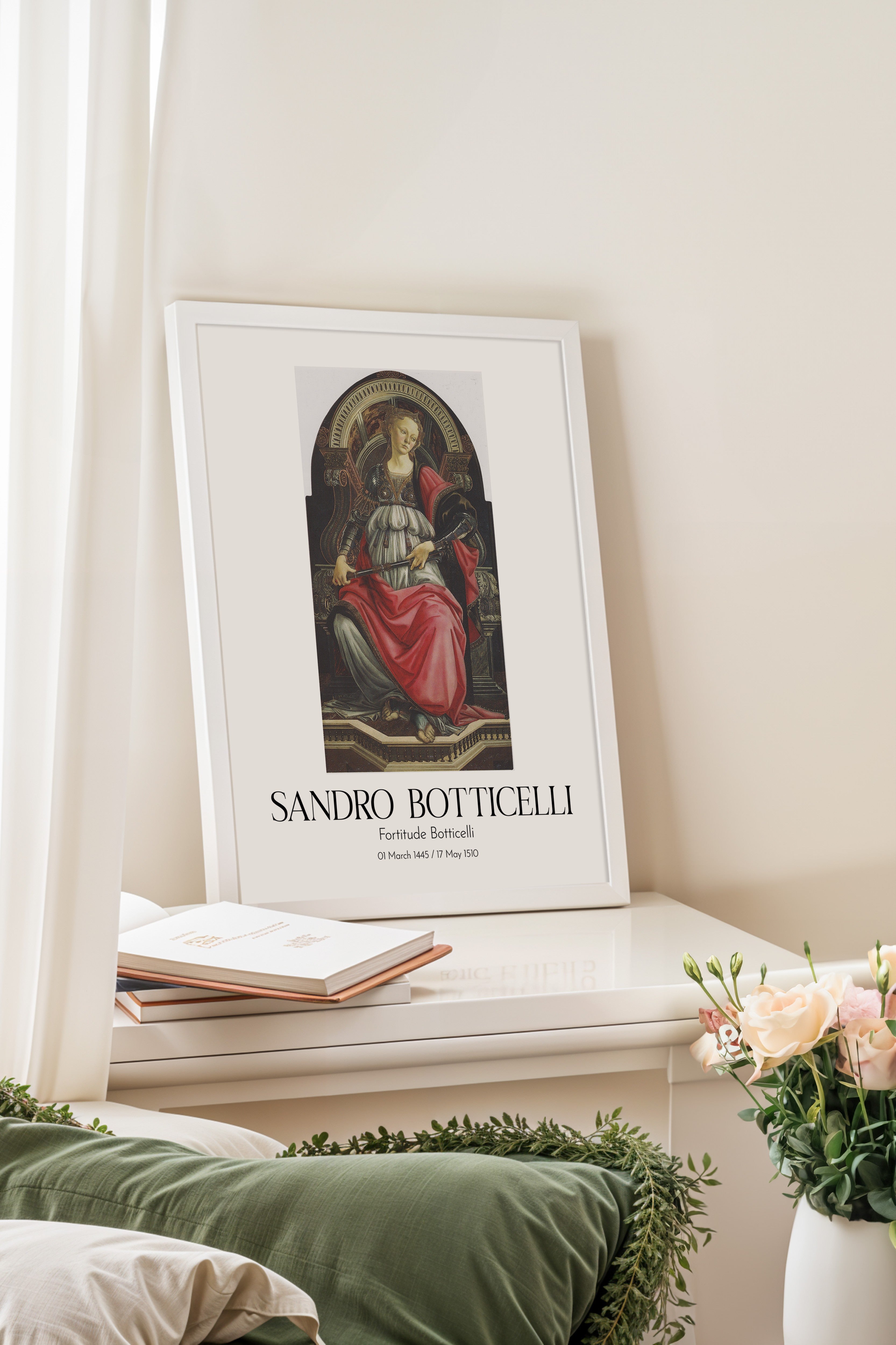 Sandro Botticelli - Fortitude Botticelli, Beyaz Çerçeveli Tablo, Sanat Serisi NO:110745
