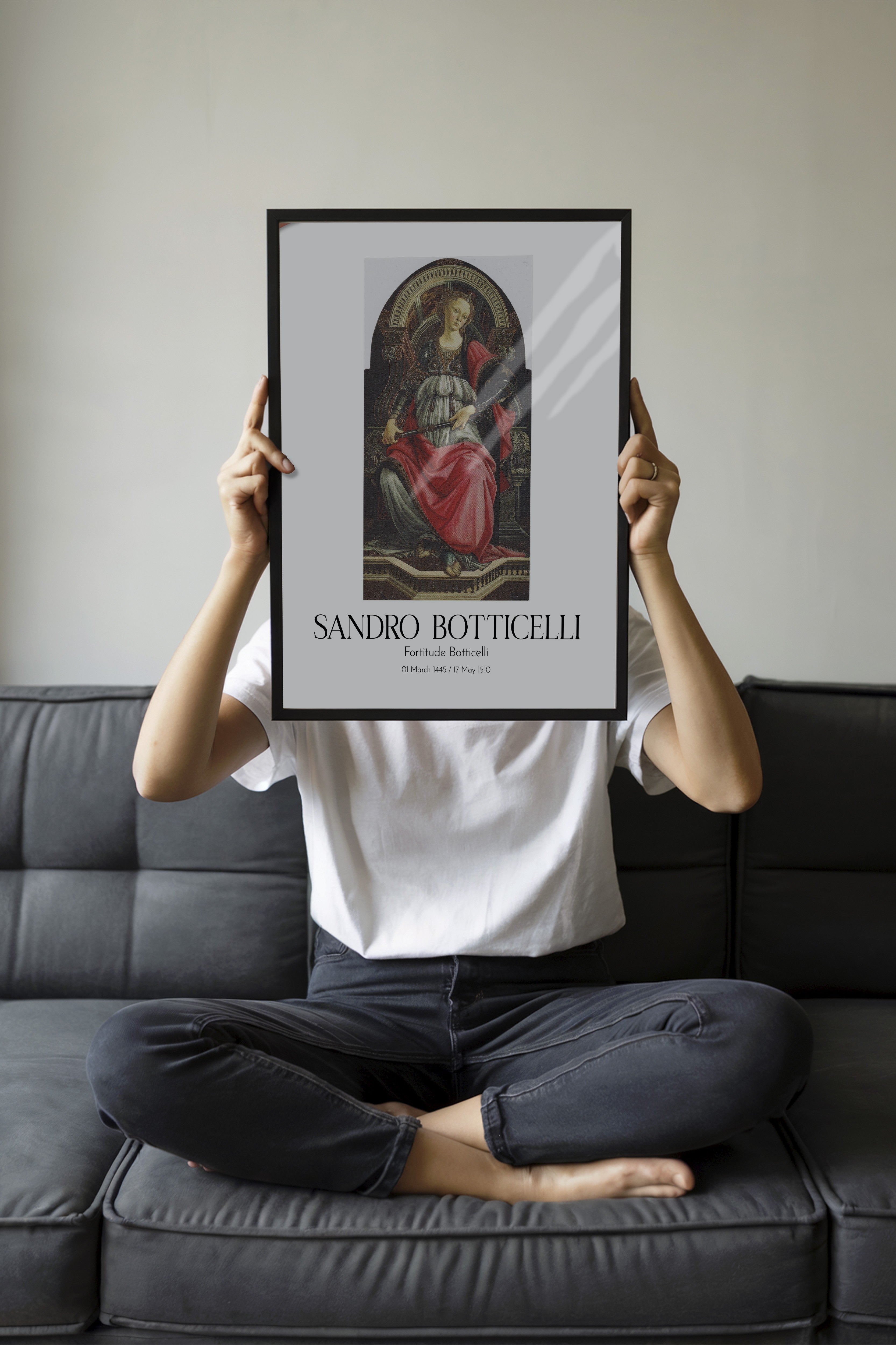 Sandro Botticelli - Fortitude Botticelli, Siyah Çerçeveli Tablo, Sanat Serisi NO:110745