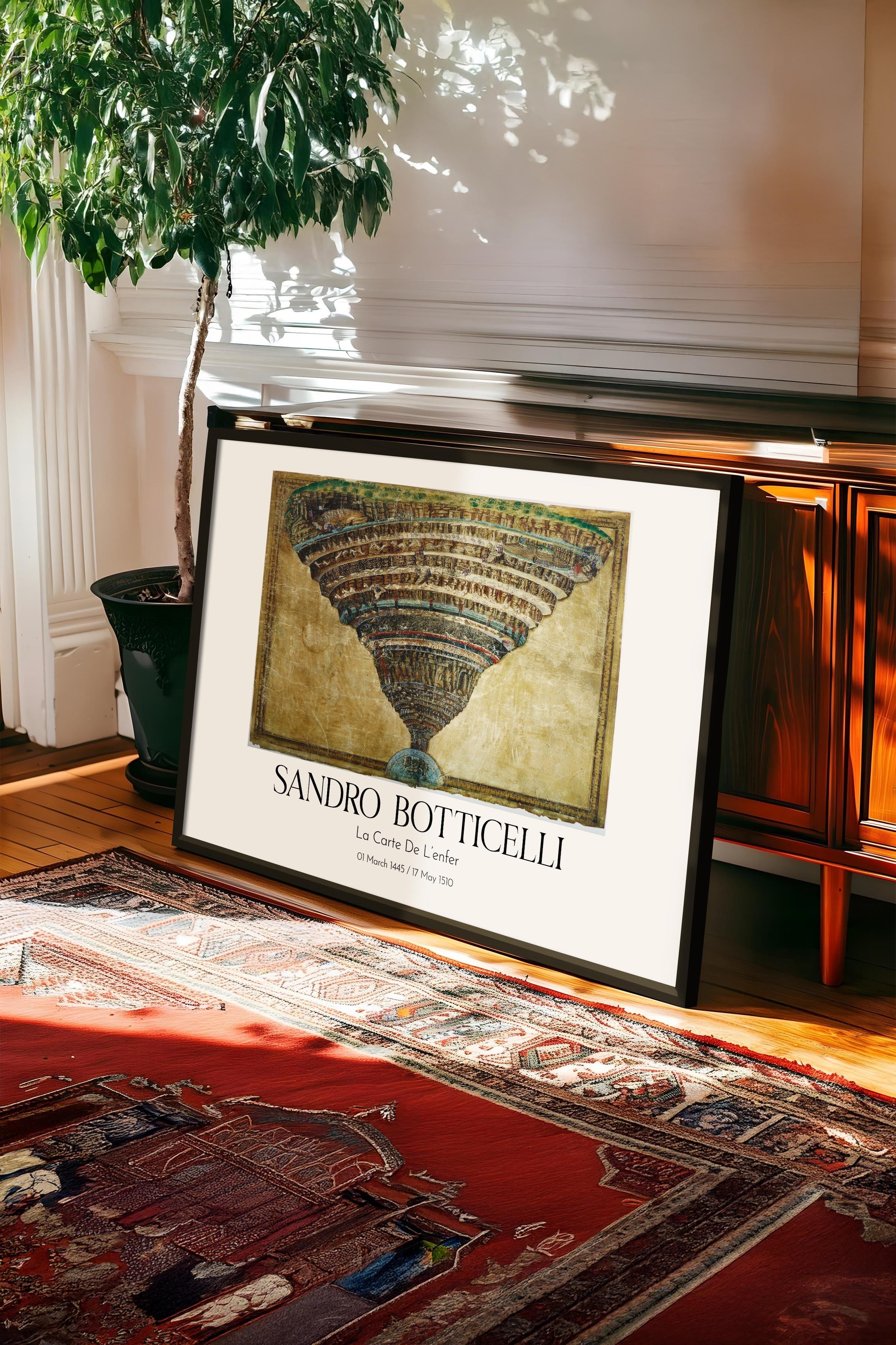 Sandro Botticelli - La Carte De L'Enfer, Siyah Çerçeveli Tablo, Sanat Serisi NO:110764