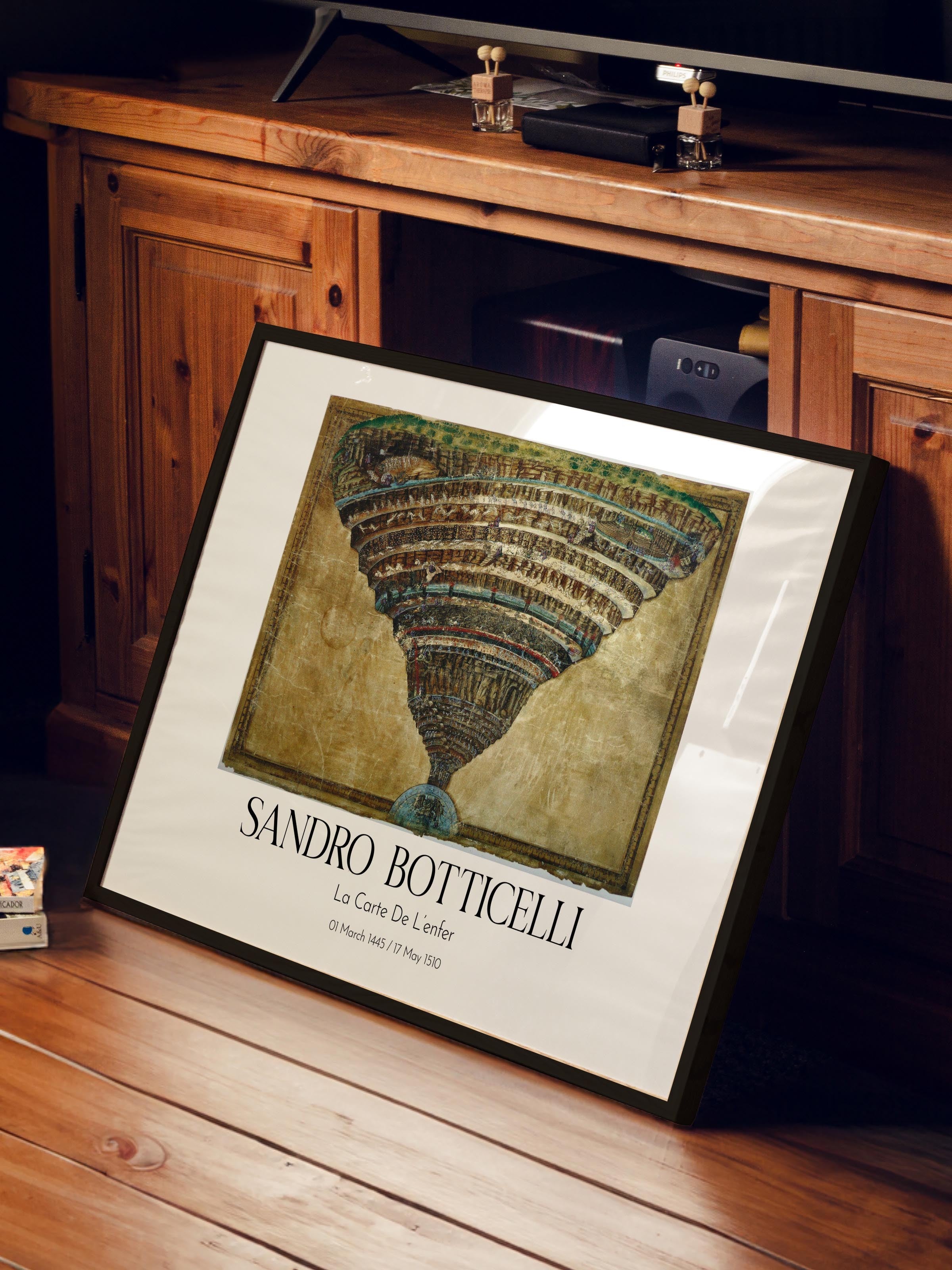 Sandro Botticelli - La Carte De L'Enfer, Siyah Çerçeveli Tablo, Sanat Serisi NO:110764