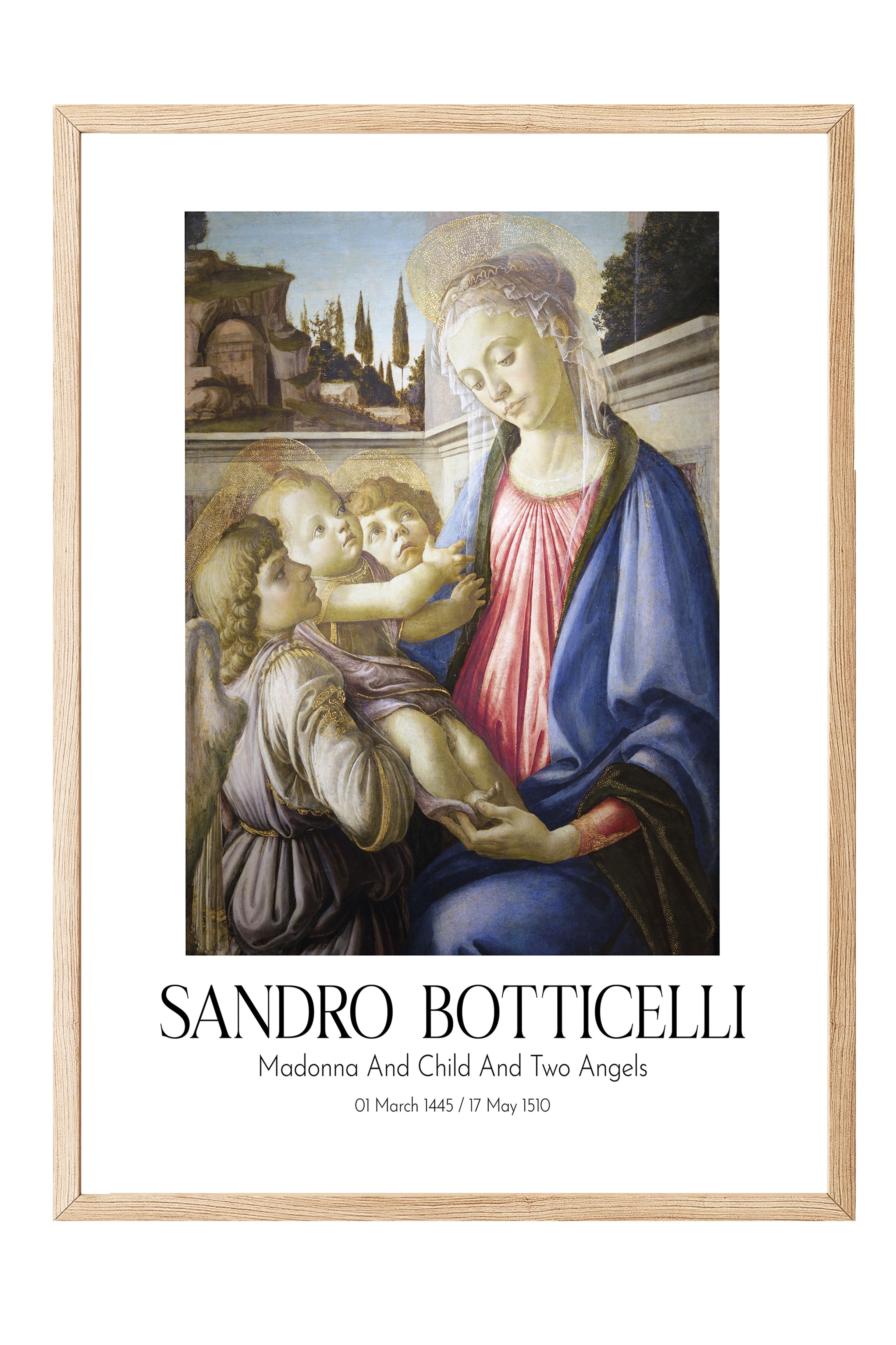 Sandro Botticelli - Madonna And Child And Two Angels, Ahşap Çerçeveli Tablo, Sanat Serisi NO:110747