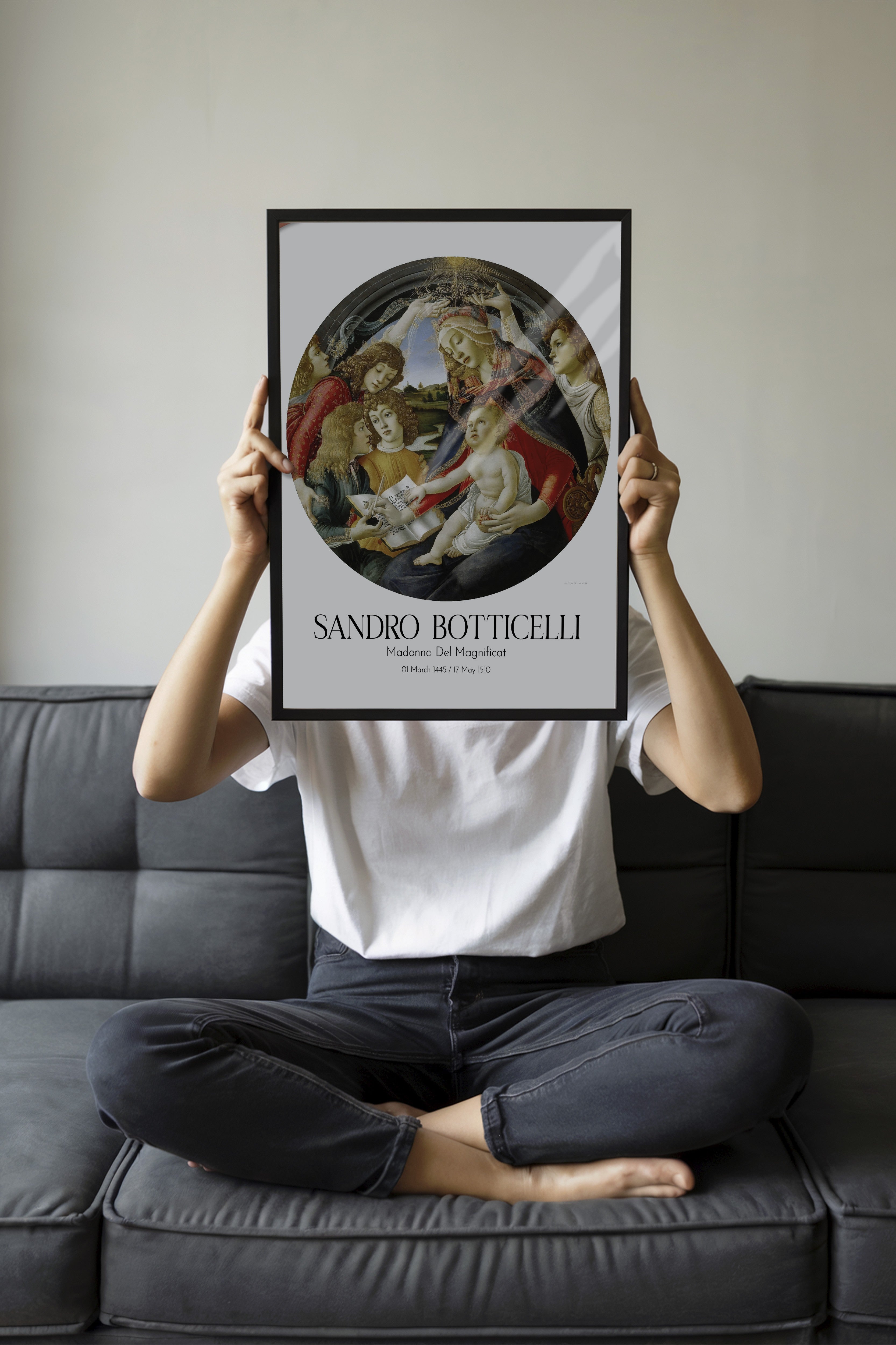 Sandro Botticelli - Madonna Del Magnificat, Siyah Çerçeveli Tablo, Sanat Serisi NO:110750