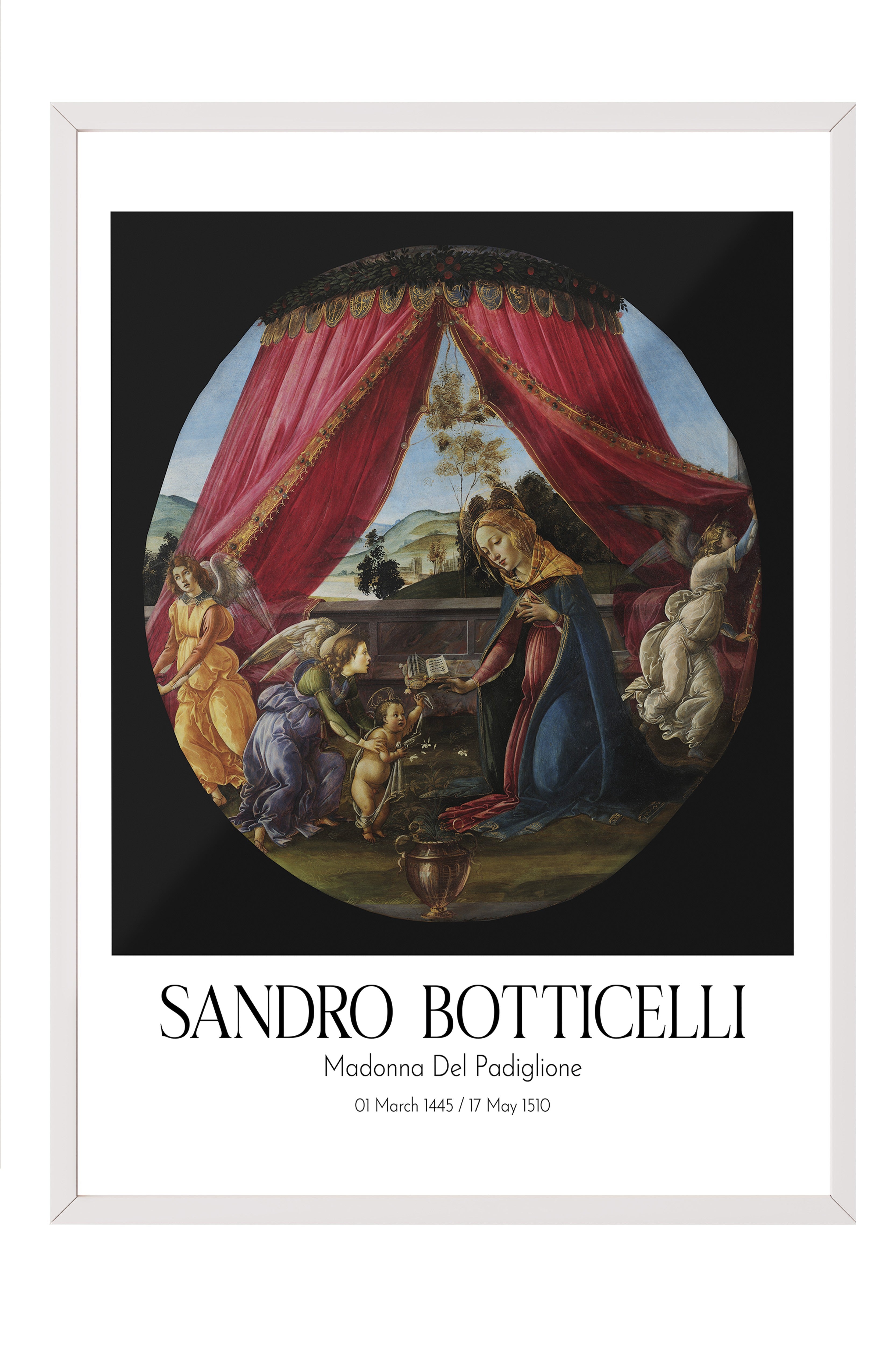 Sandro Botticelli - Madonna Del Padiglione, Beyaz Çerçeveli Tablo, Sanat Serisi NO:110748