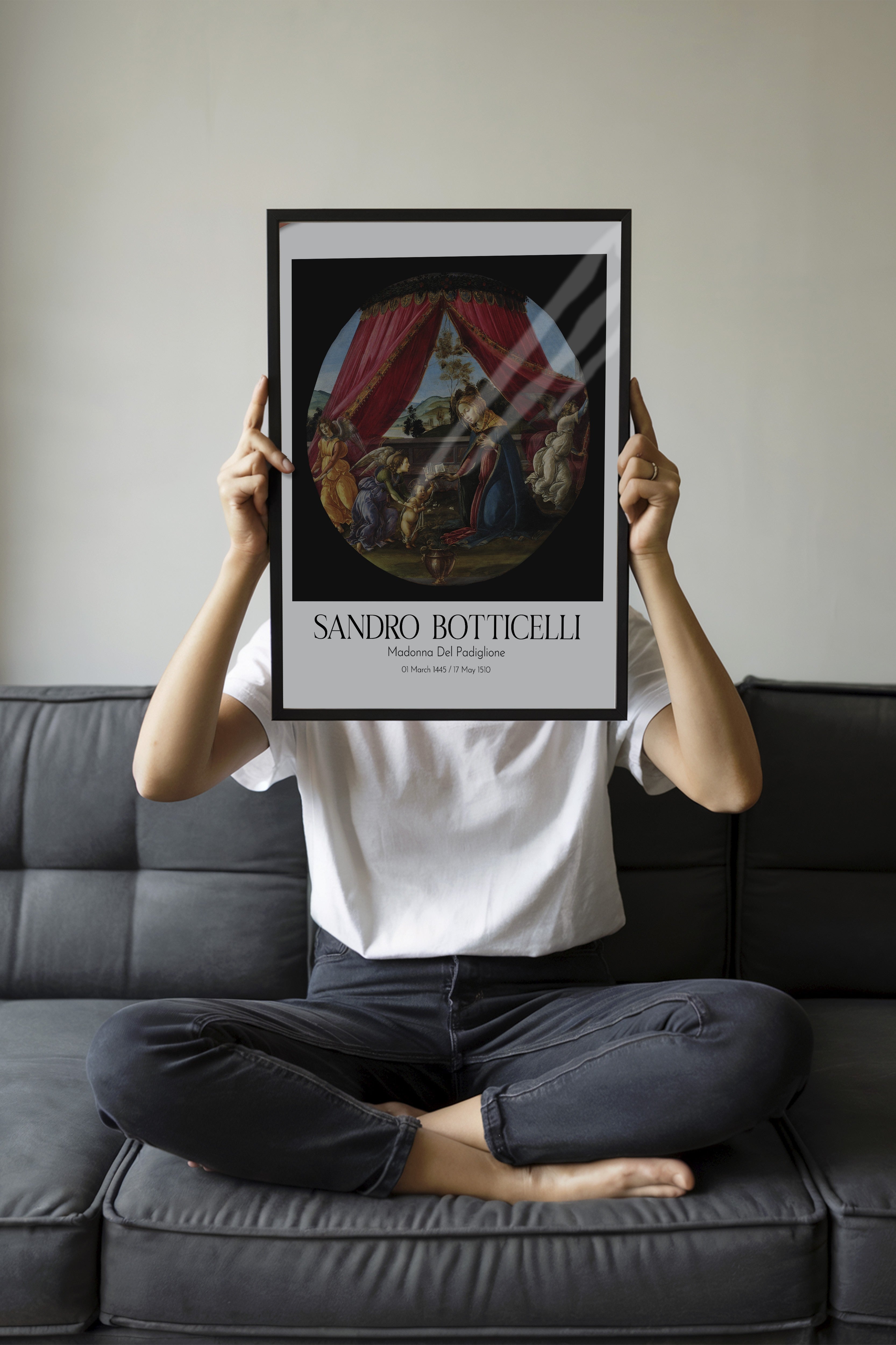 Sandro Botticelli - Madonna Del Padiglione, Siyah Çerçeveli Tablo, Sanat Serisi NO:110748