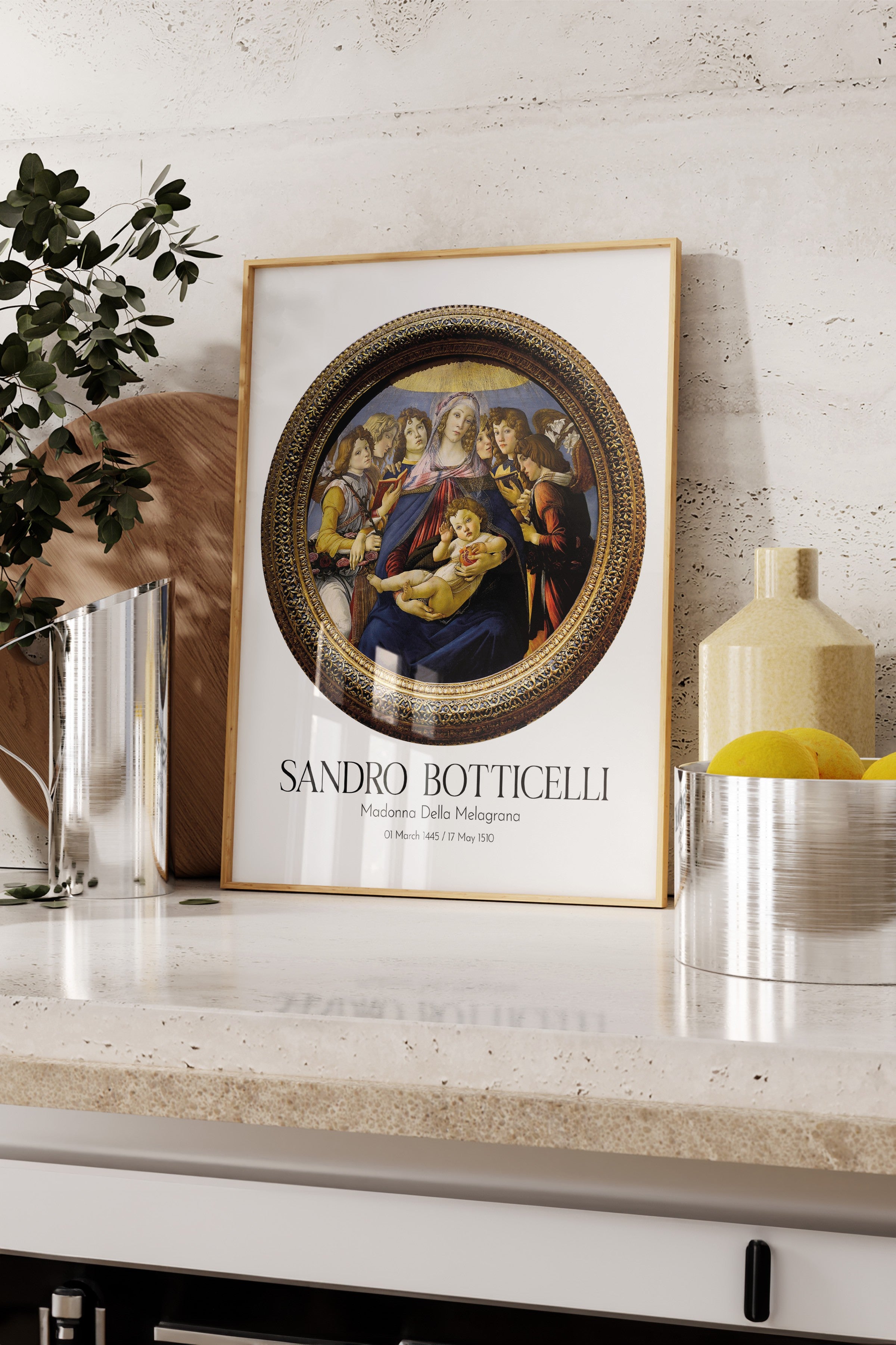 Sandro Botticelli - Madonna Della Melagrana, Ahşap Çerçeveli Tablo, Sanat Serisi NO:110749