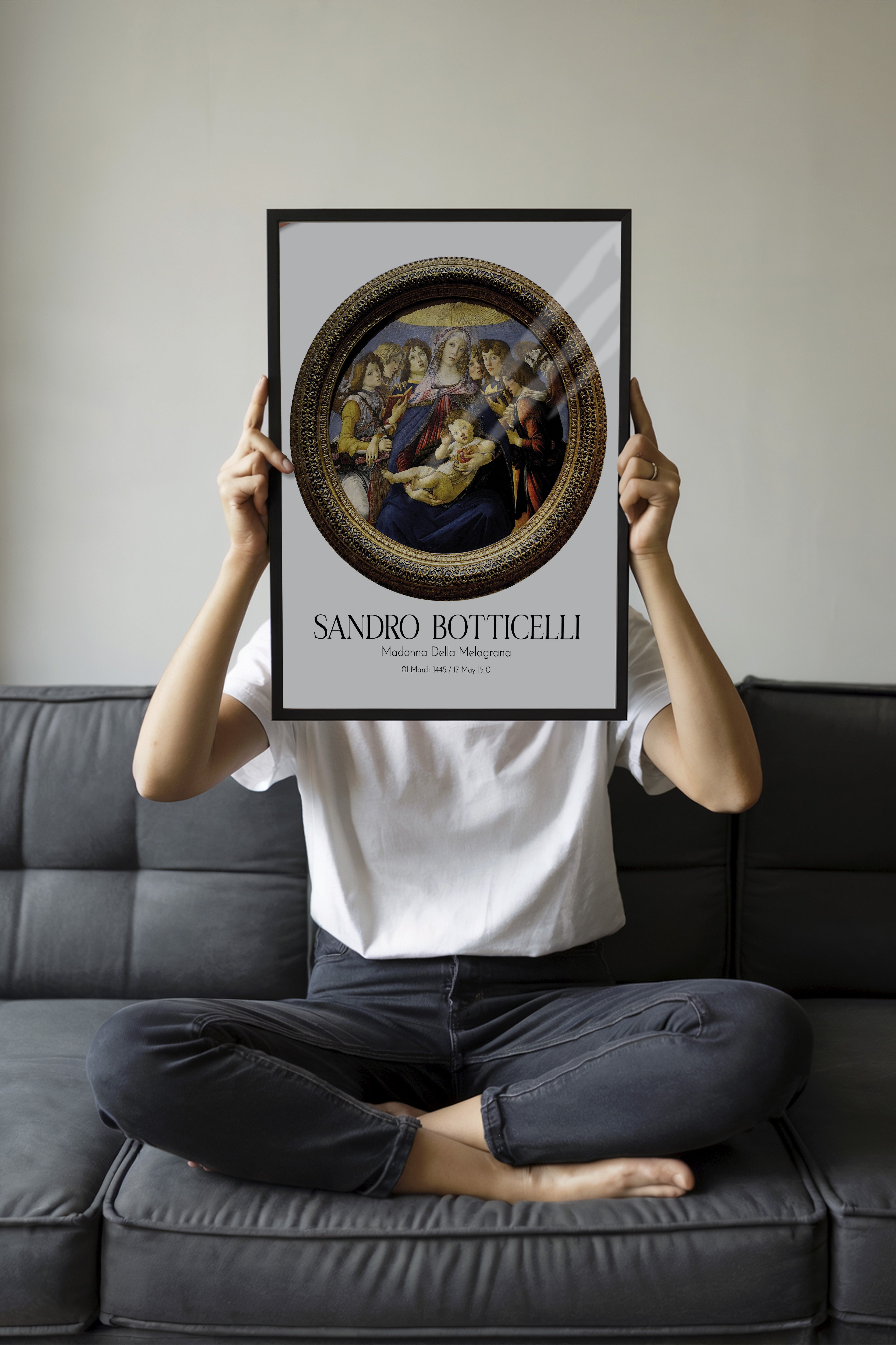 Sandro Botticelli - Madonna Della Melagrana, Siyah Çerçeveli Tablo, Sanat Serisi NO:110749