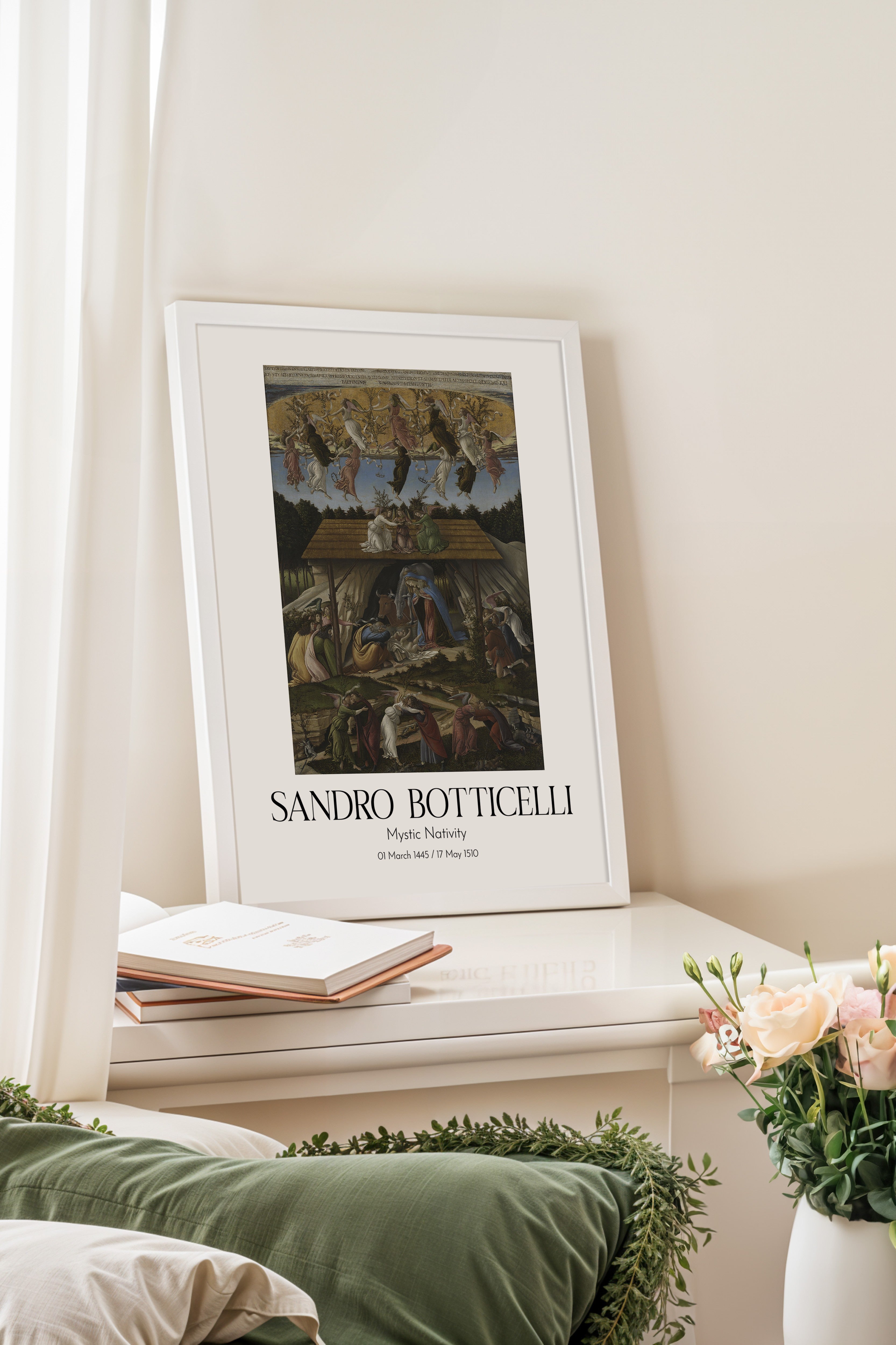 Sandro Botticelli - Mystic Nativity, Beyaz Çerçeveli Tablo, Sanat Serisi NO:110753