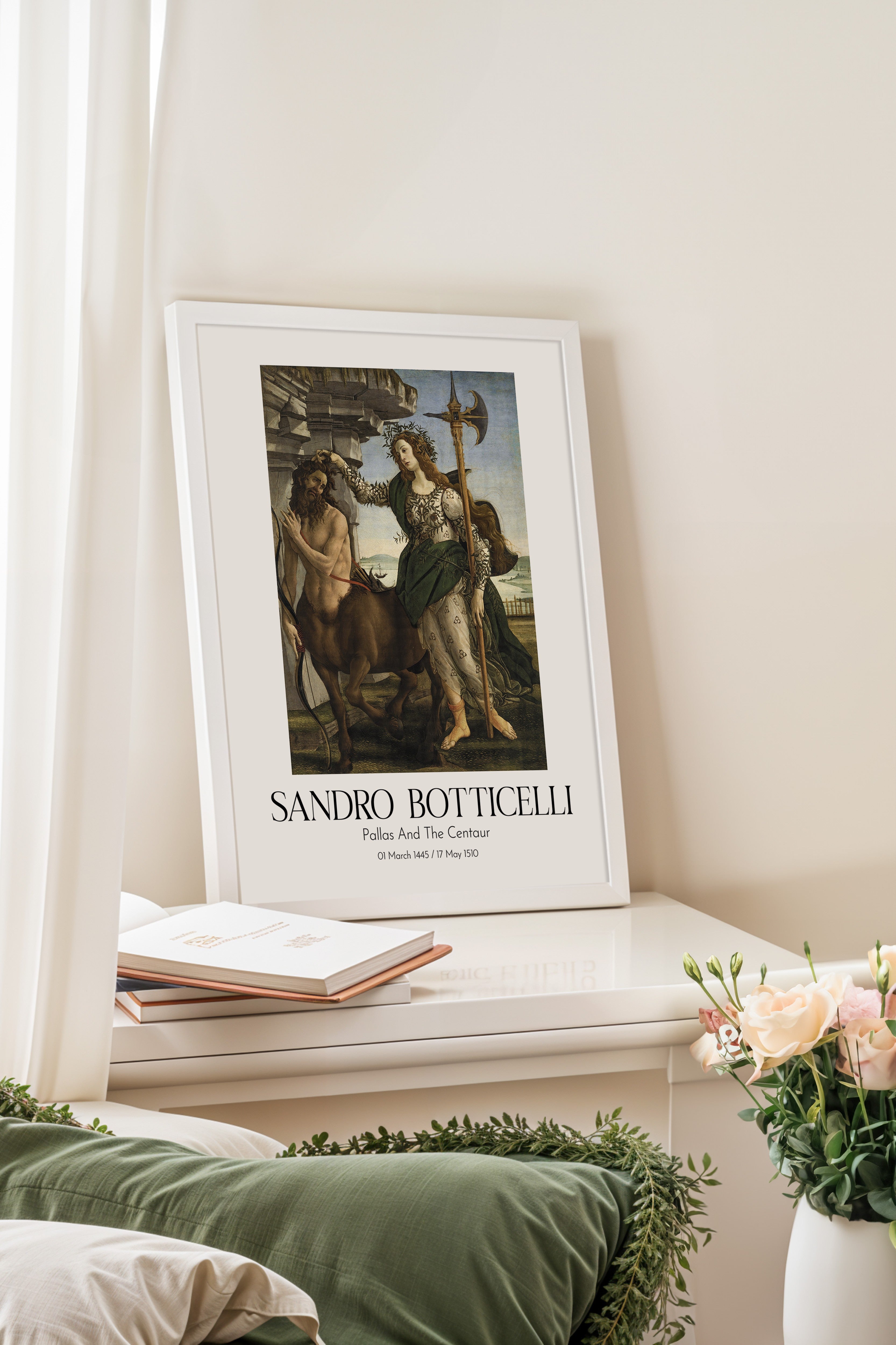 Sandro Botticelli - Pallas And The Centaur, Beyaz Çerçeveli Tablo, Sanat Serisi NO:110754