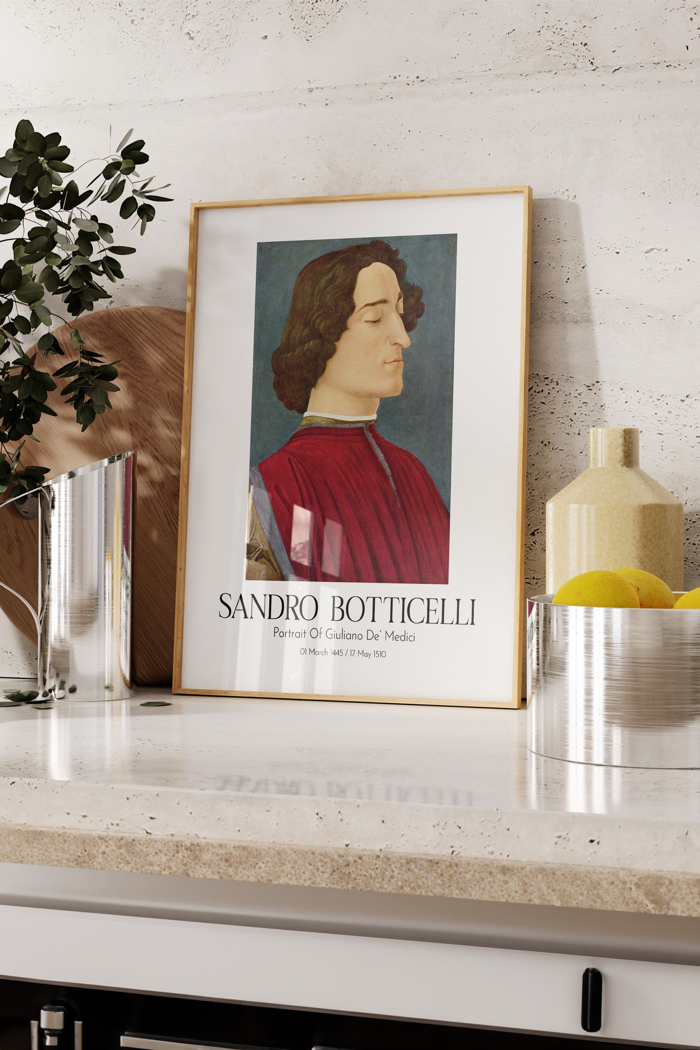 Sandro Botticelli - Portrait Of Giuliano De' Medici, Ahşap Çerçeveli Tablo, Sanat Serisi NO:110746
