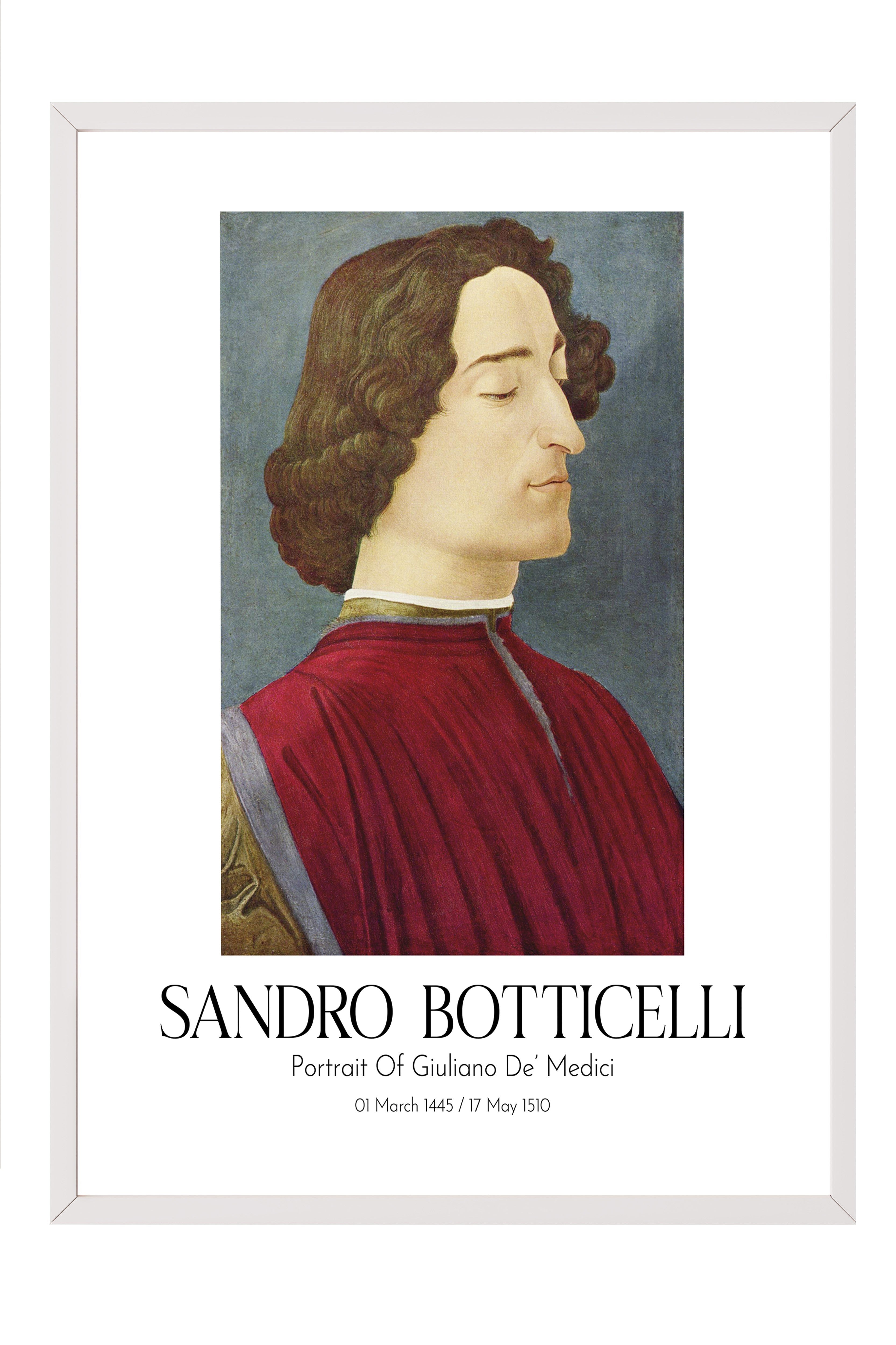 Sandro Botticelli - Portrait Of Giuliano De' Medici, Beyaz Çerçeveli Tablo, Sanat Serisi NO:110746