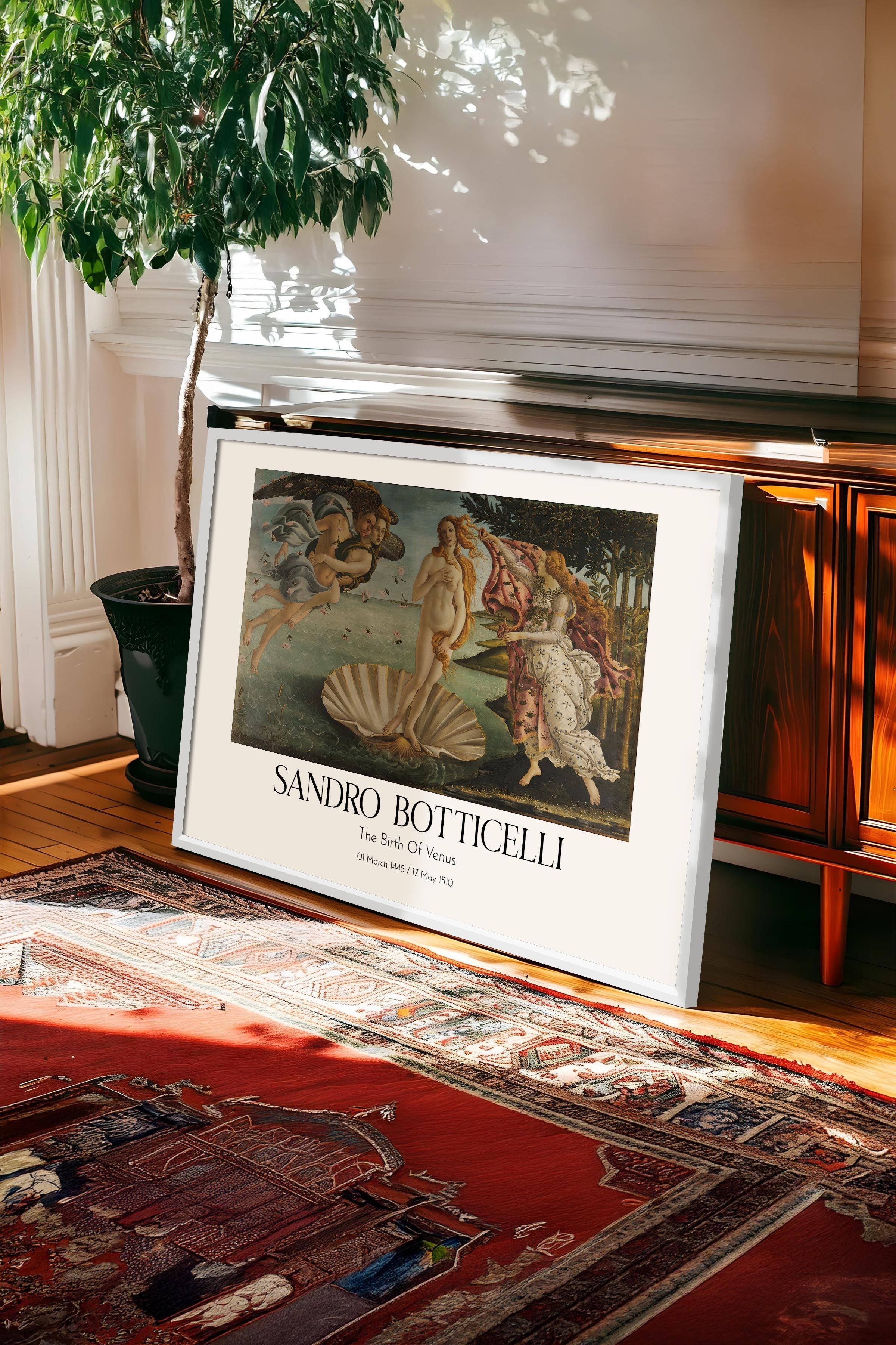 Sandro Botticelli - The Birth Of Venus, Beyaz Çerçeveli Tablo, Sanat Serisi NO:110768