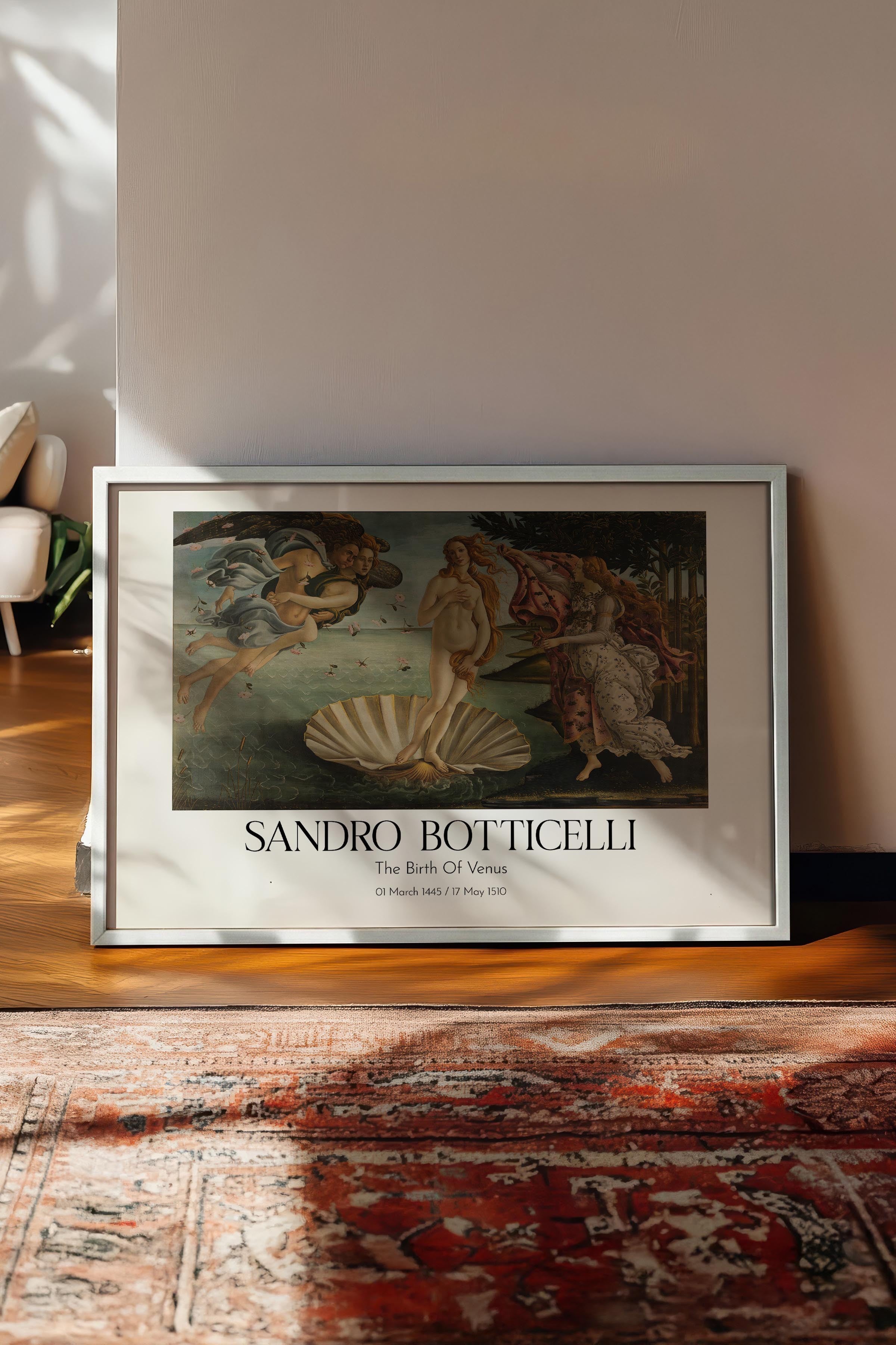 Sandro Botticelli - The Birth Of Venus, Beyaz Çerçeveli Tablo, Sanat Serisi NO:110768