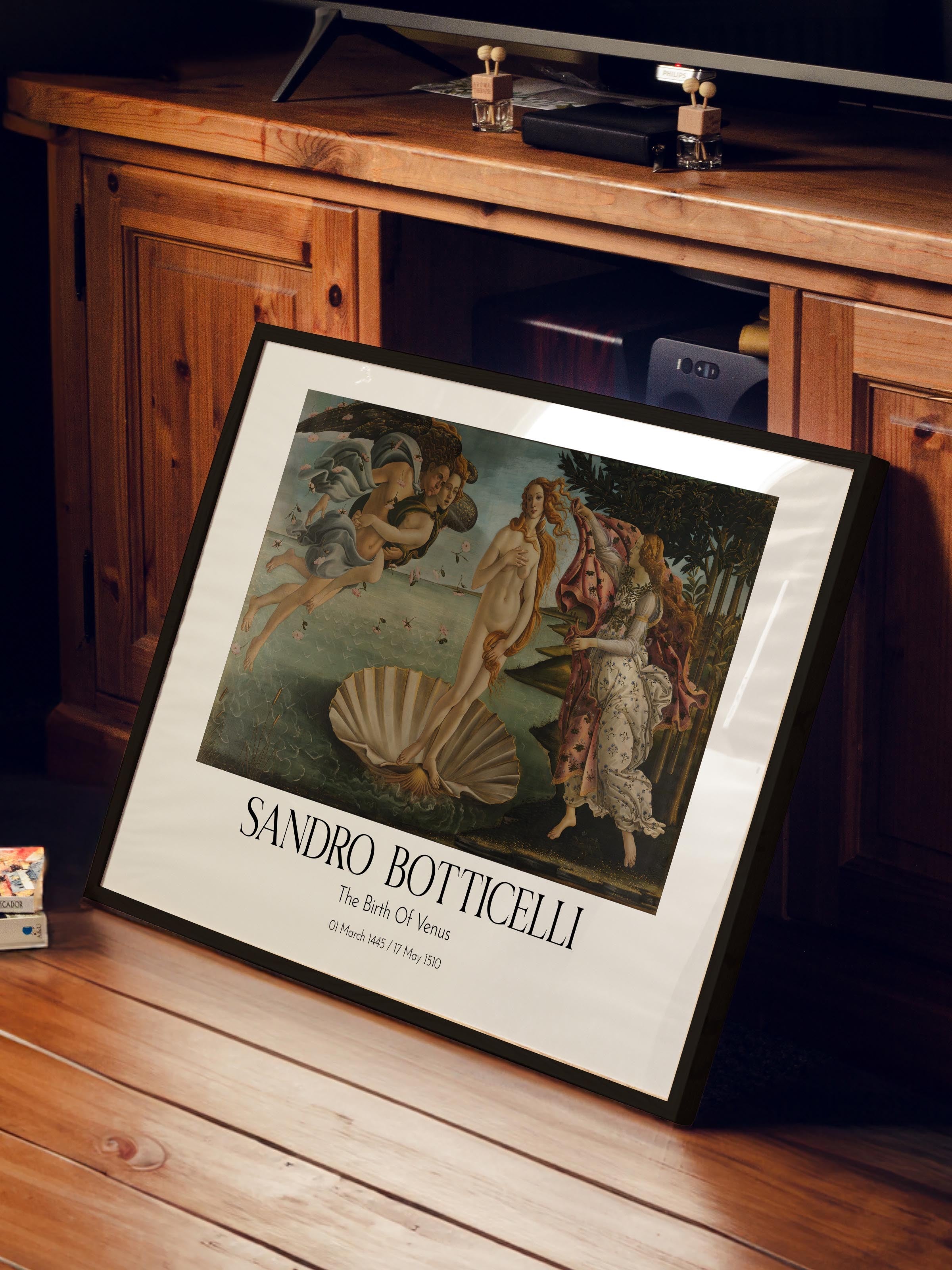 Sandro Botticelli - The Birth Of Venus, Siyah Çerçeveli Tablo, Sanat Serisi NO:110768