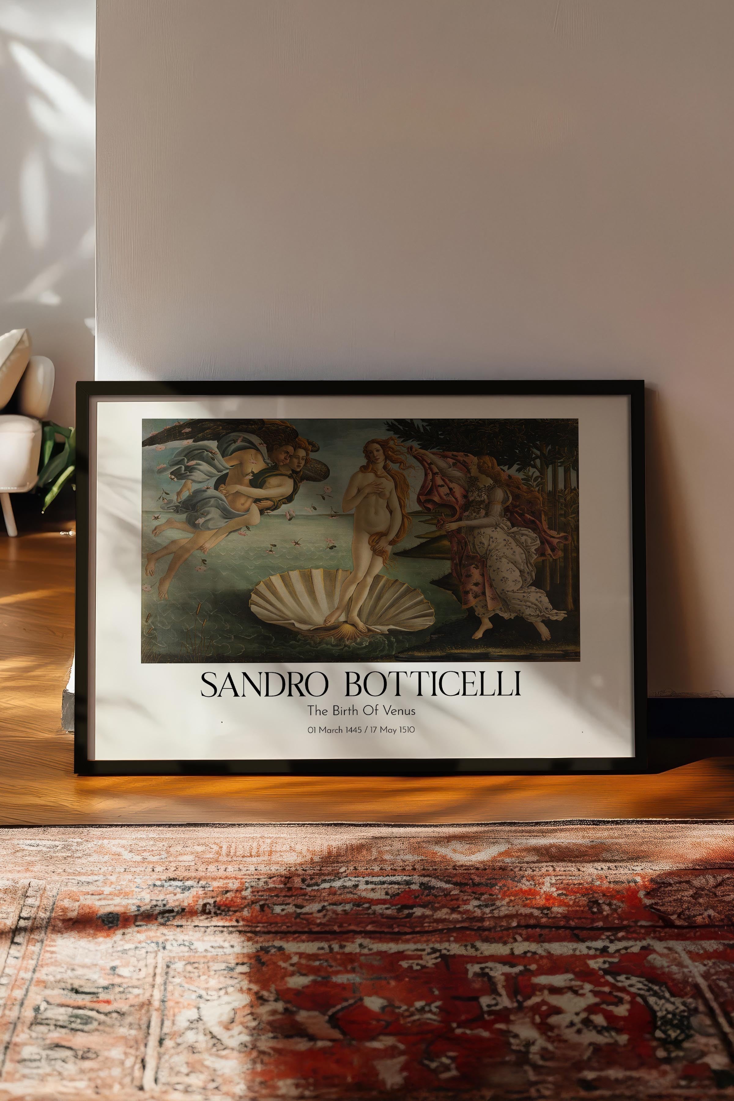 Sandro Botticelli - The Birth Of Venus, Siyah Çerçeveli Tablo, Sanat Serisi NO:110768