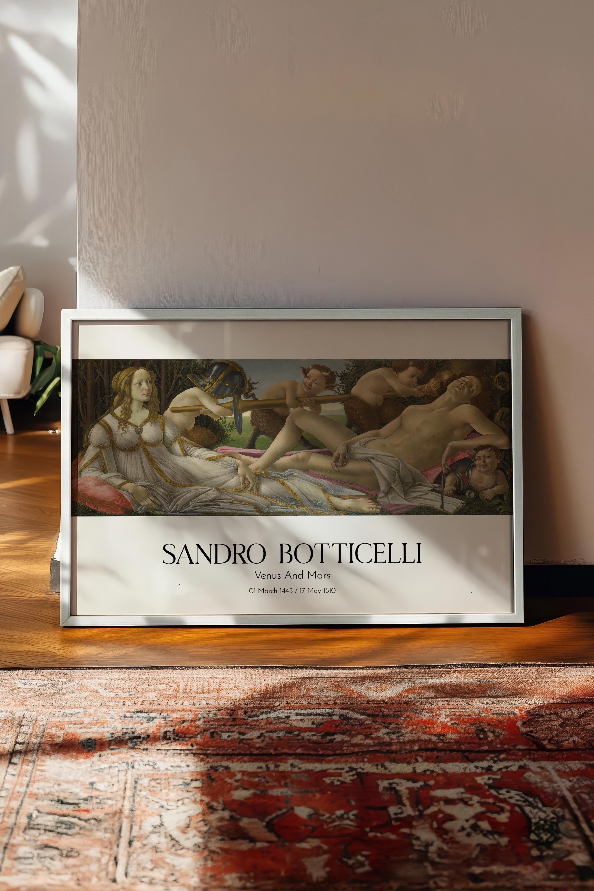 Sandro Botticelli - Venus And Mars, Beyaz Çerçeveli Tablo, Sanat Serisi NO:110766