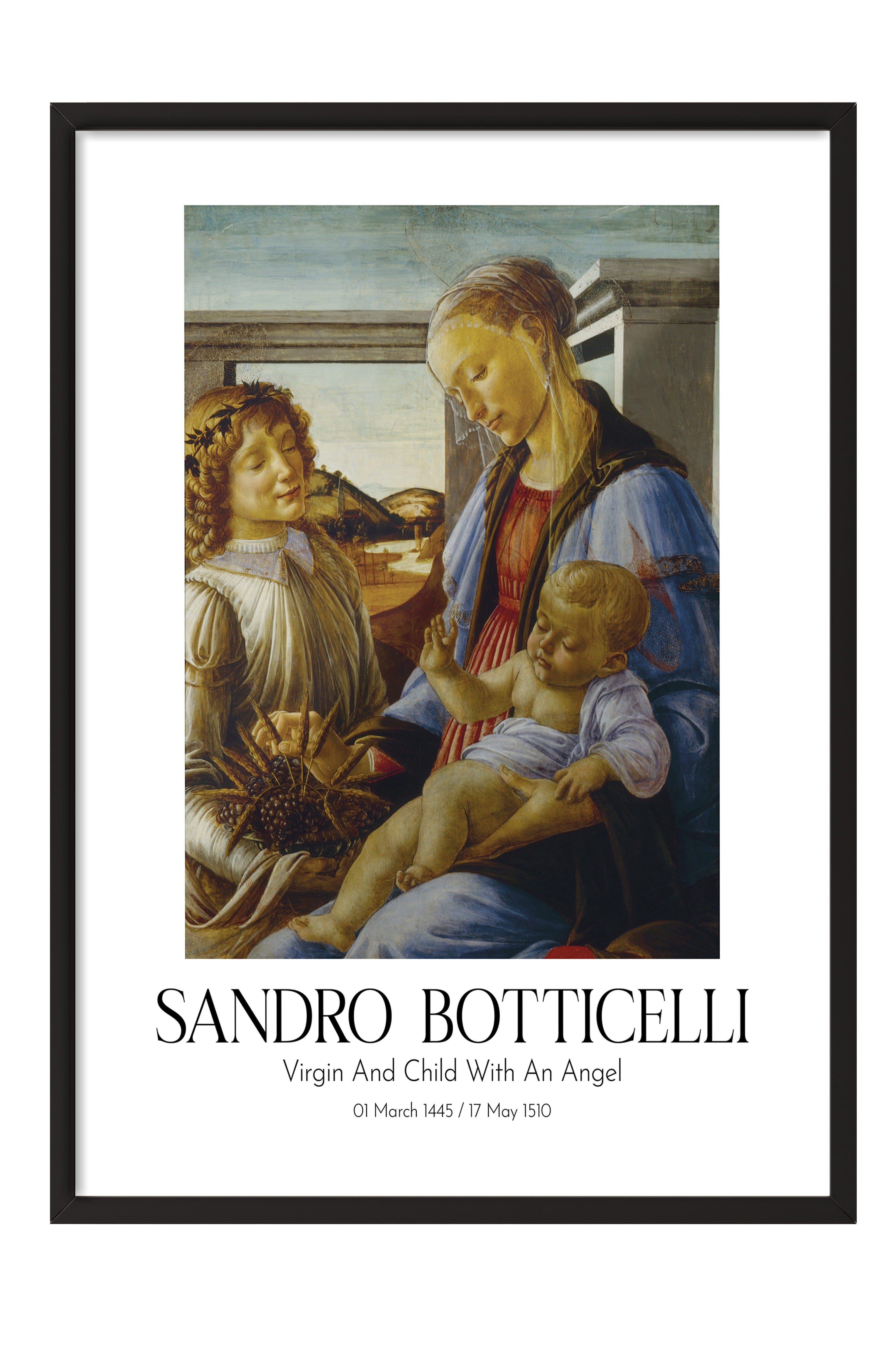 Sandro Botticelli - Virgin And Child With An Angel, Siyah Çerçeveli Tablo, Sanat Serisi NO:110761