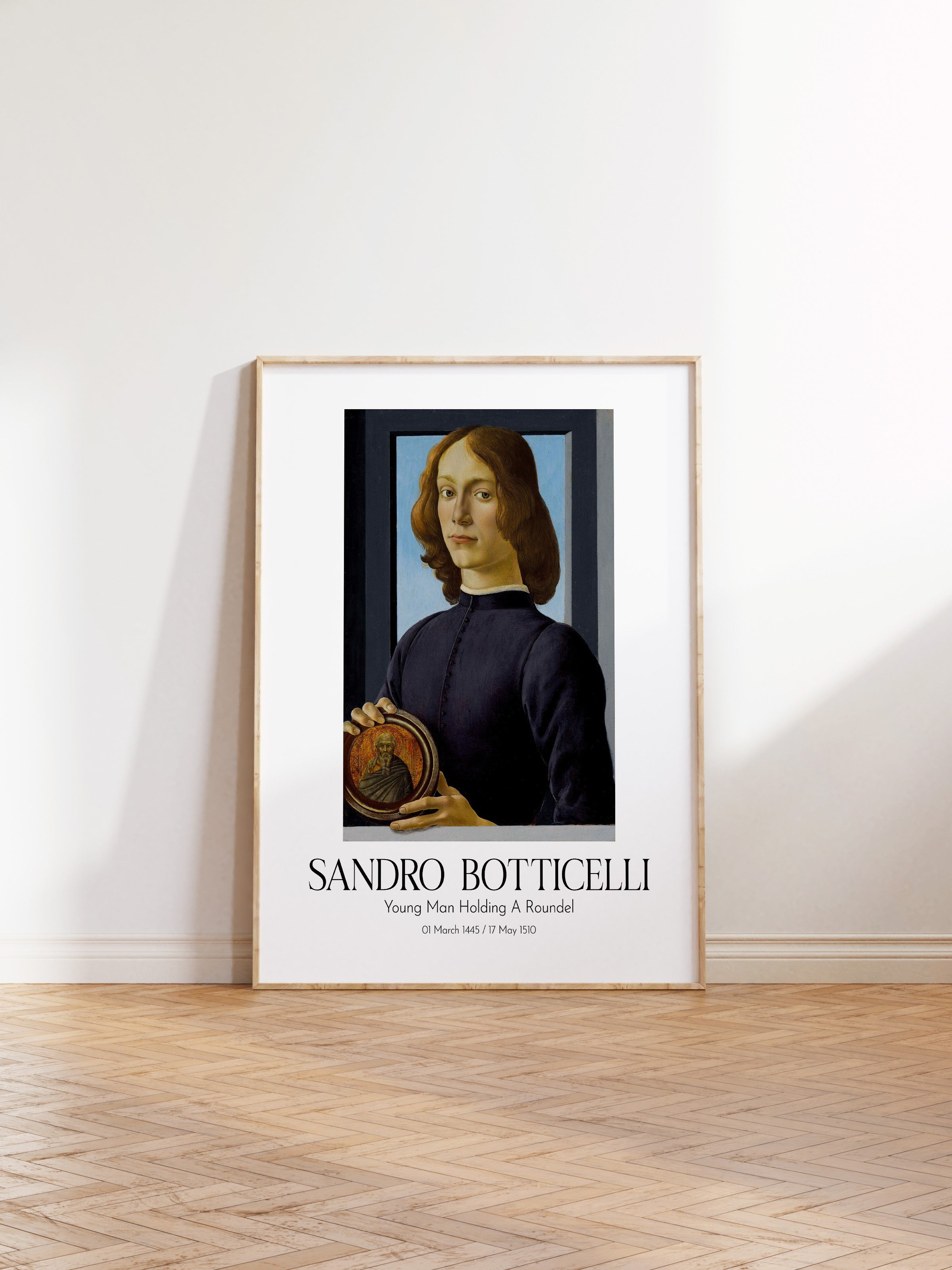 Sandro Botticelli - Young Man Holding A Roundel, Ahşap Çerçeveli Tablo, Sanat Serisi NO:110762