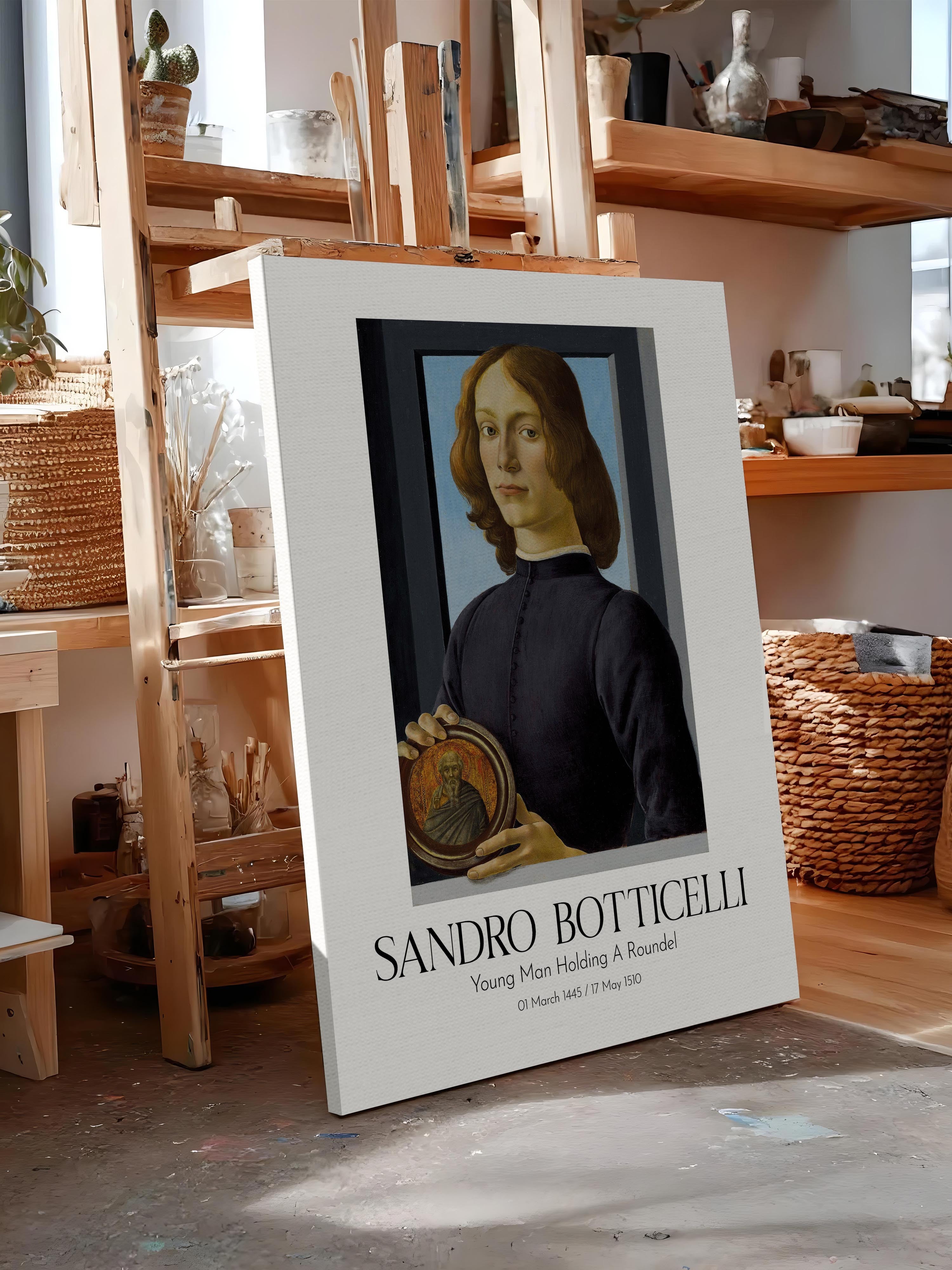 Sandro Botticelli - Young Man Holding A Roundel, Kanvas Tablo, Sanat Serisi NO:110762