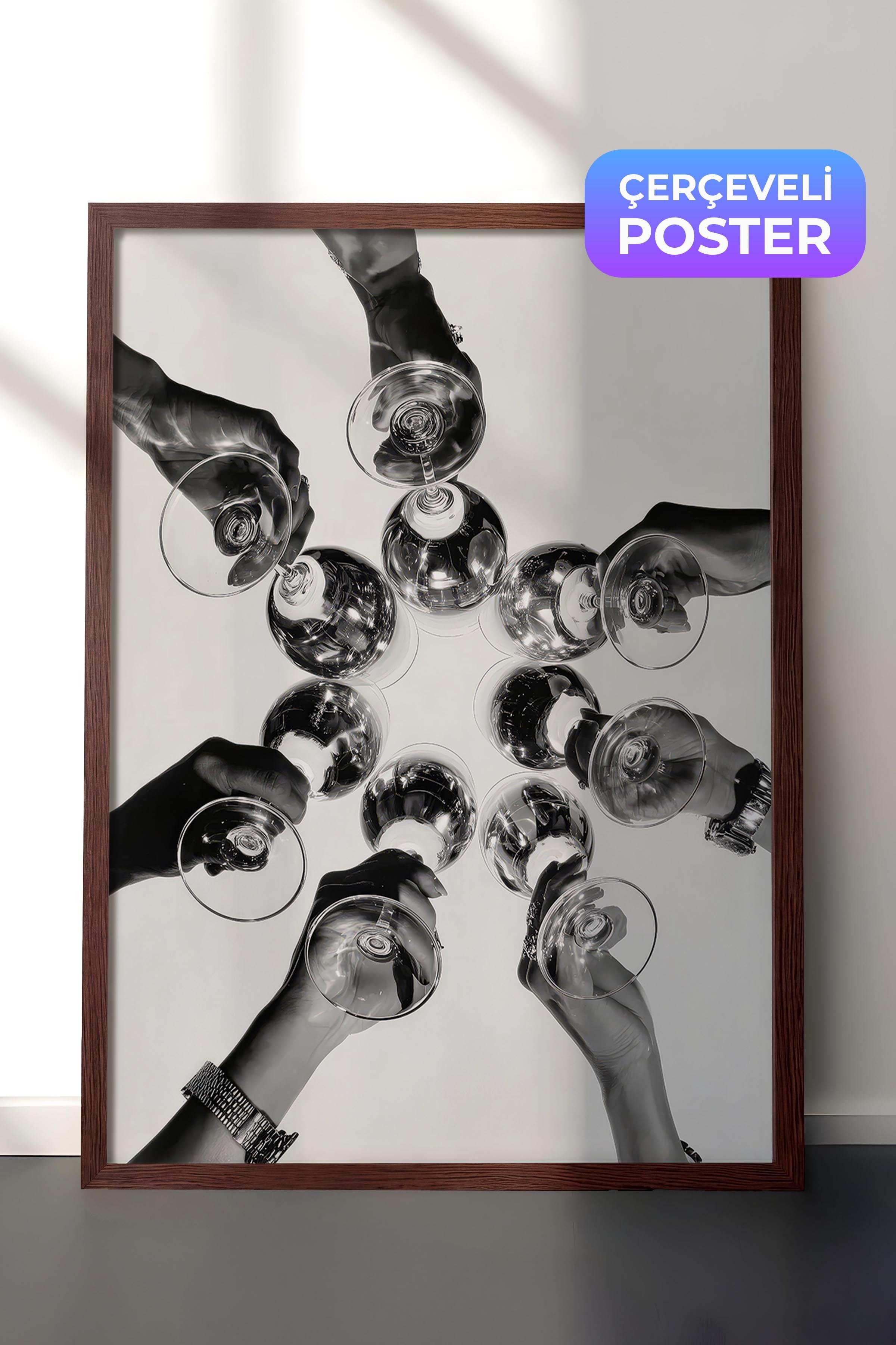 Şarap Kadehi Posteri, Kahverengi Çerçeveli Poster, Old Money Serisi, NO:113241