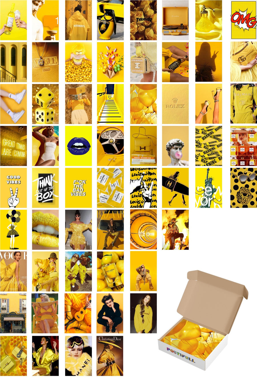 Sarı Duvar Poster Seti - 60 Adet - Arkası Yapışkanlı Kolaj Seti - 10cm*15cm - Kutulu Set