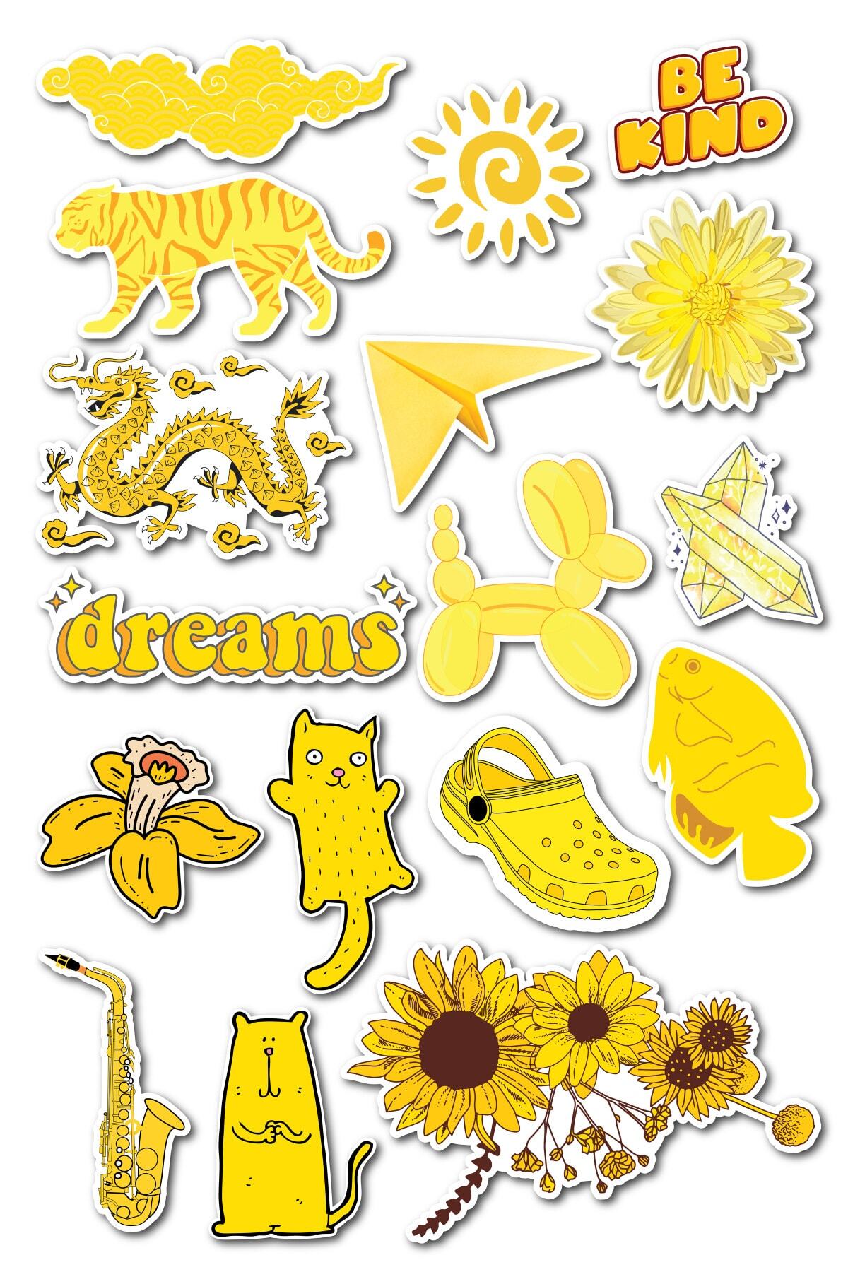 Sarı Temalı Sticker Seti - 17 Adet Etiket Seti- Telefon, Tablet, Defter Laptop Uyumlu Etiket