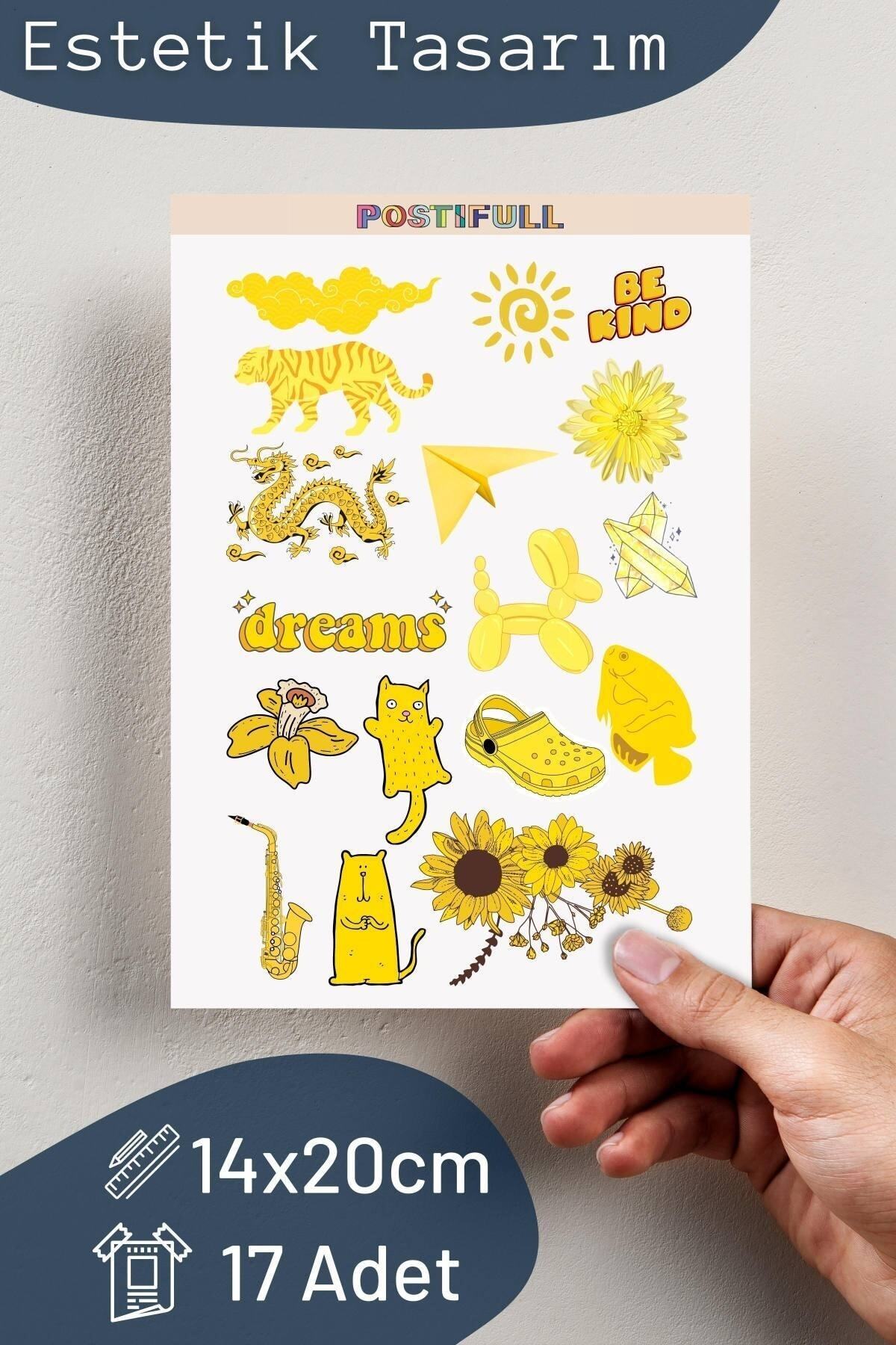 Sarı Temalı Sticker Seti - 17 Adet Etiket Seti- Telefon, Tablet, Defter Laptop Uyumlu Etiket
