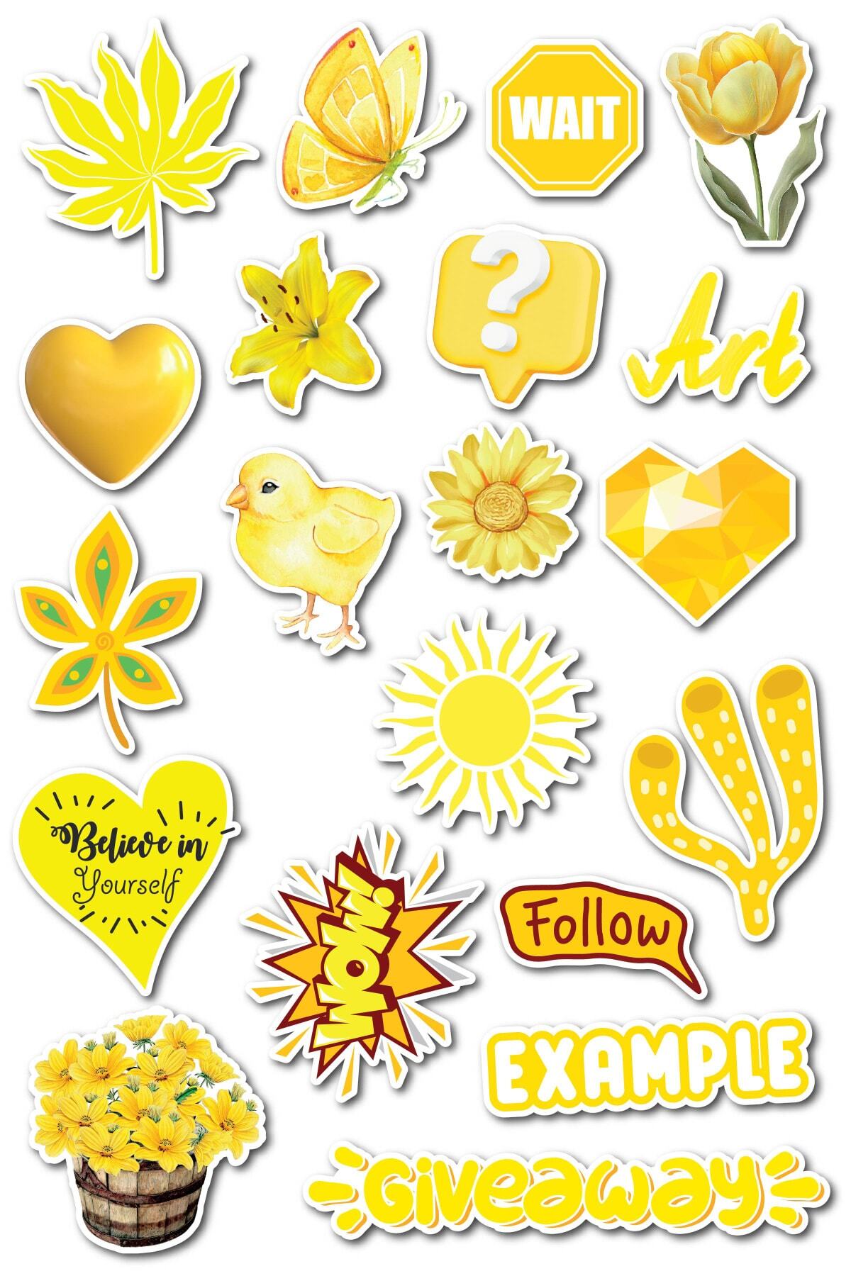 Sarı Temalı Sticker Seti - 20 Adet Etiket Seti- Telefon, Tablet, Defter Laptop Uyumlu Etiket