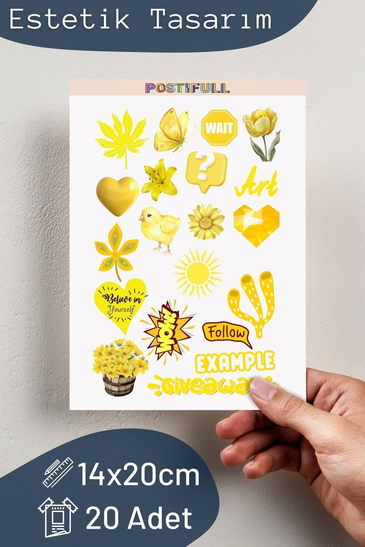 Sarı Temalı Sticker Seti - 20 Adet Etiket Seti- Telefon, Tablet, Defter Laptop Uyumlu Etiket