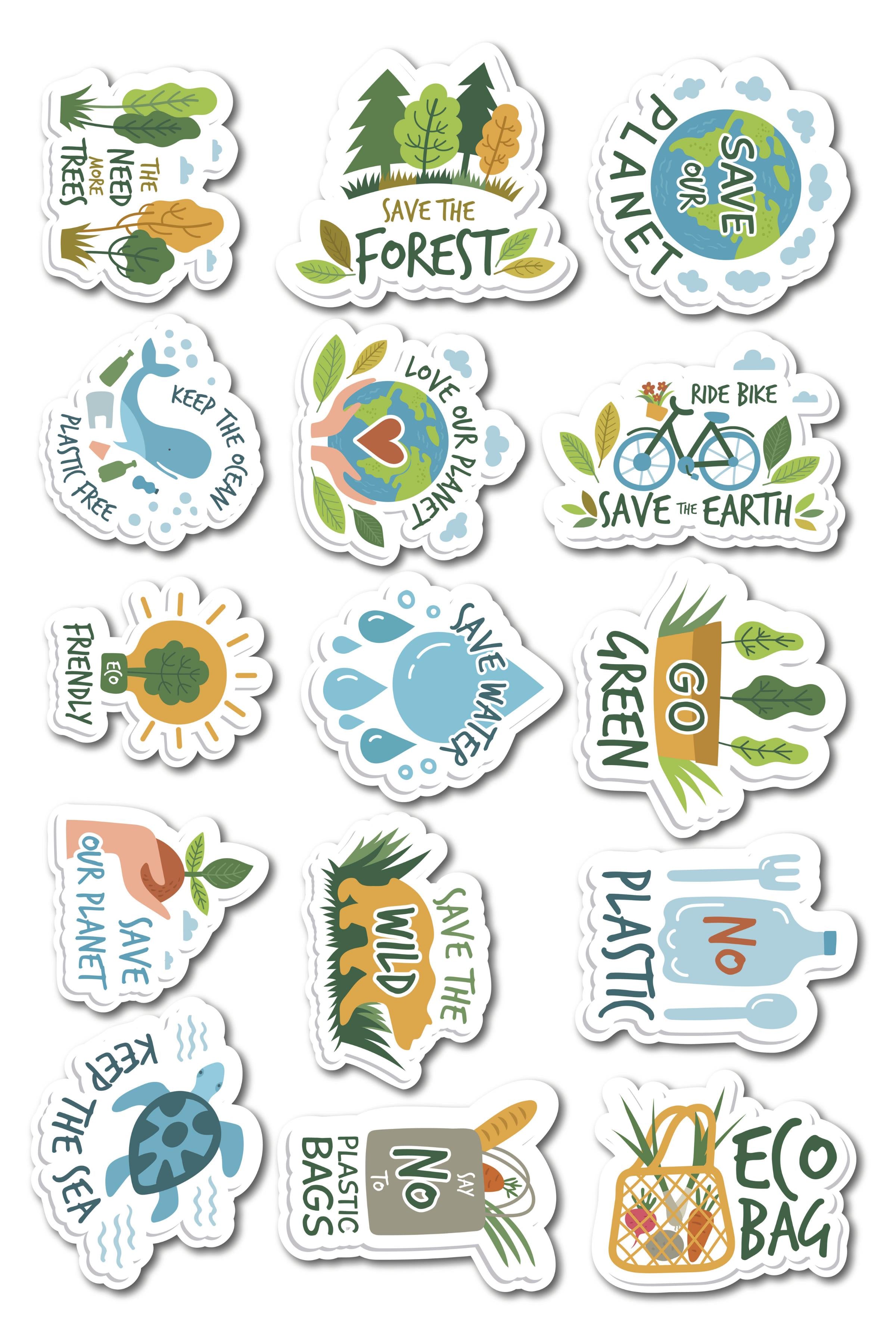 Save the Planet Temalı Sticker ve Etiket Seti - Orta Boy - Su Geçirmez, Kalın Yapışkanlı Sticker Set