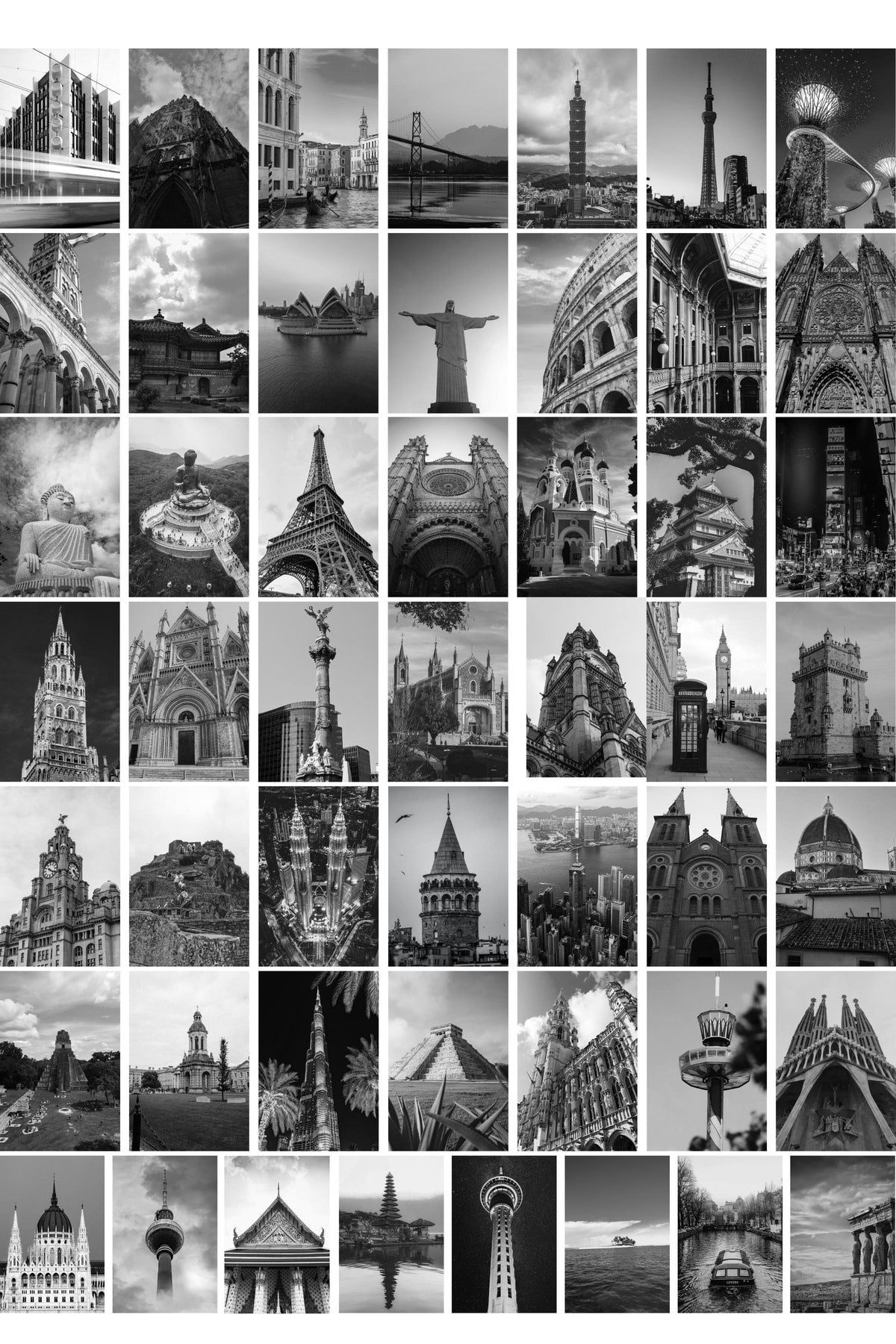 Şehirler Kolaj Seti, Estetik Ülkeler Poster Seti, 50 Adet 10*15 Cm, Bant Hediyeli Kutulu Set