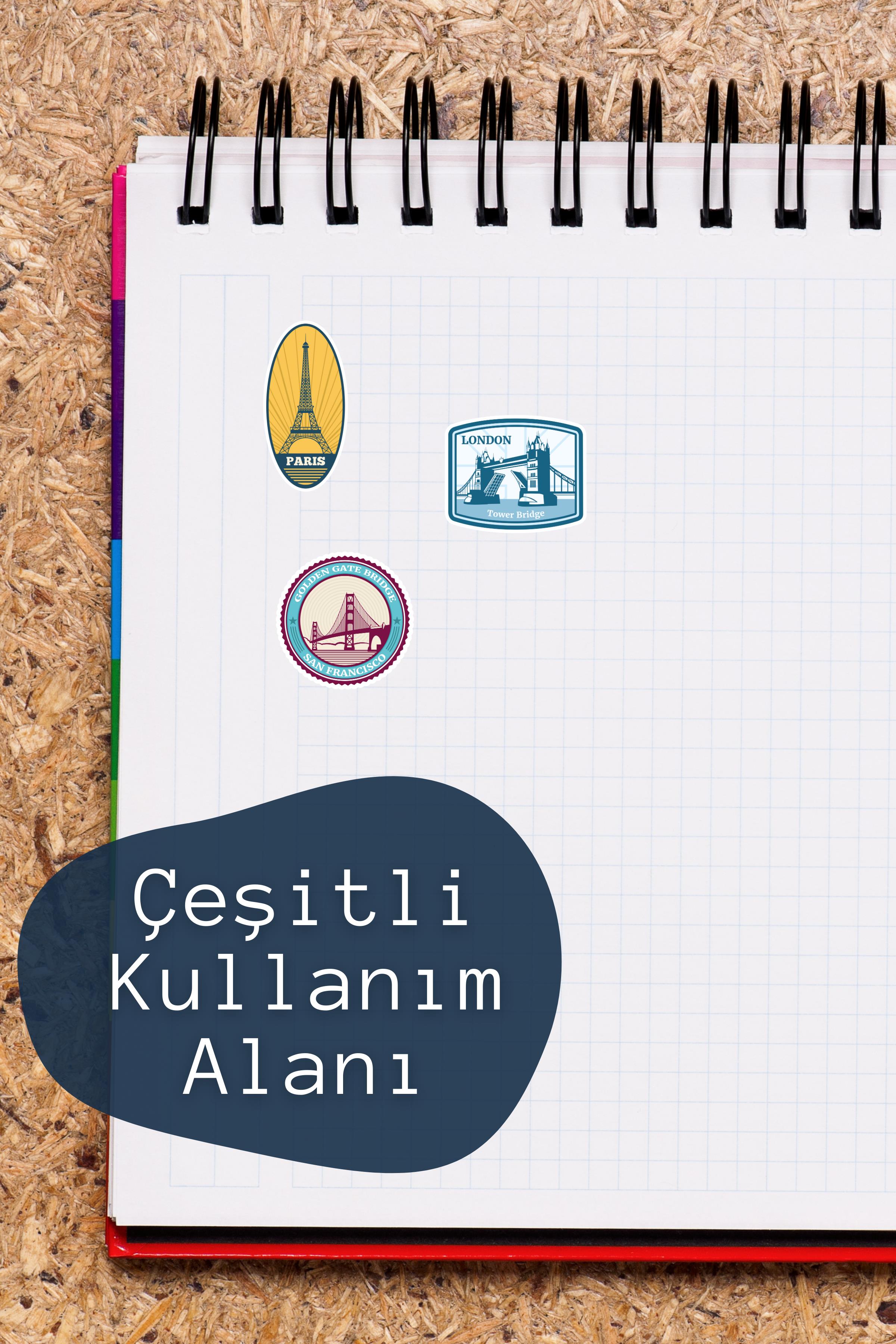 Şehirler Temalı Sticker ve Etiket Seti - Orta Boy - Su Geçirmez, Kalın Yapışkanlı Sticker Seti