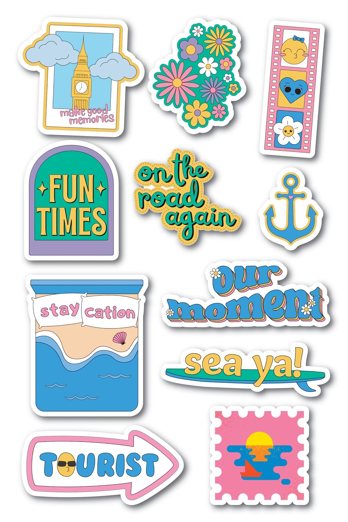 Seyahat Temalı Sticker Seti - 11 Adet Etiket Seti- Telefon, Tablet, Defter Laptop Uyumlu Etiket