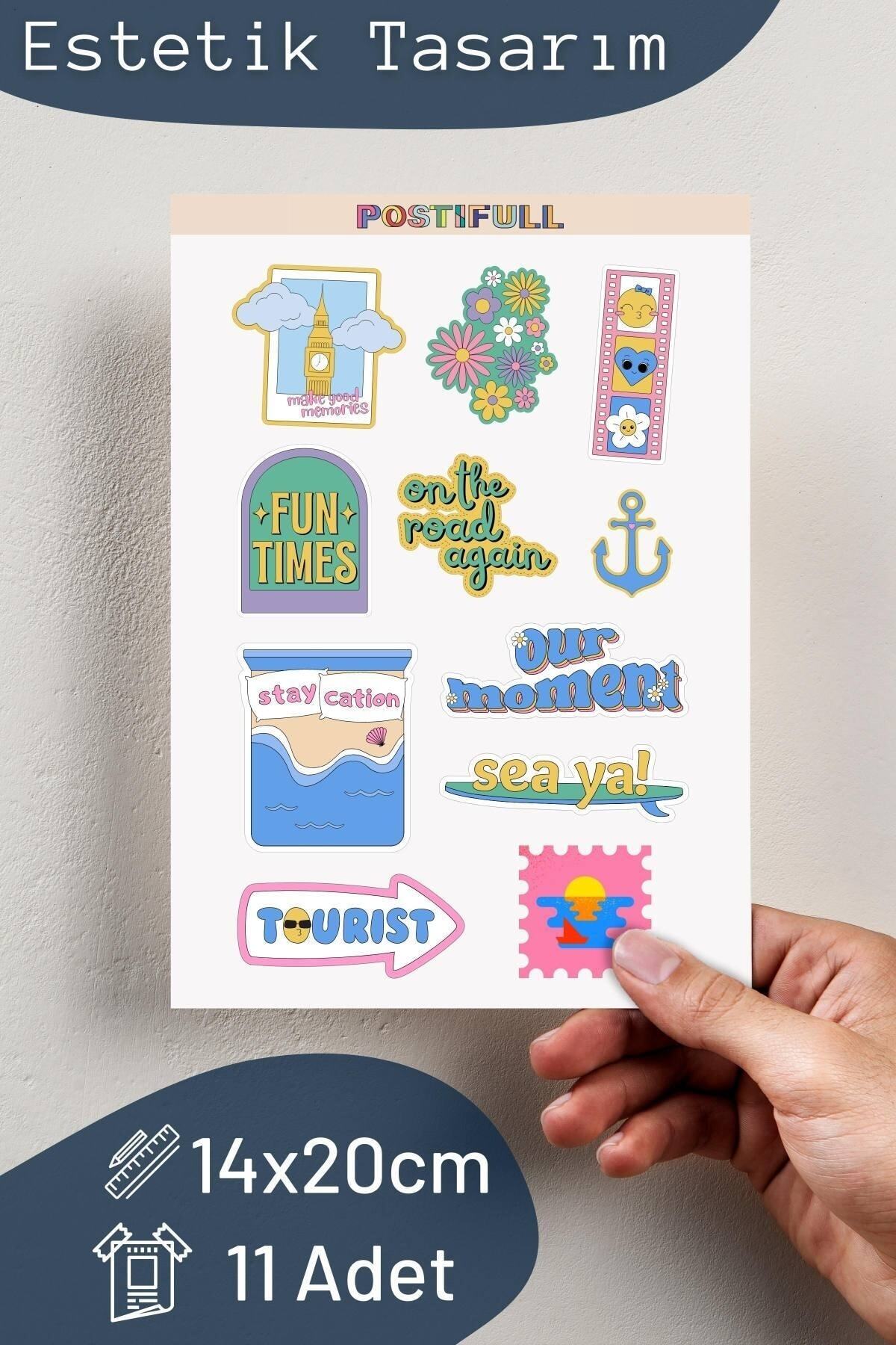 Seyahat Temalı Sticker Seti - 11 Adet Etiket Seti- Telefon, Tablet, Defter Laptop Uyumlu Etiket