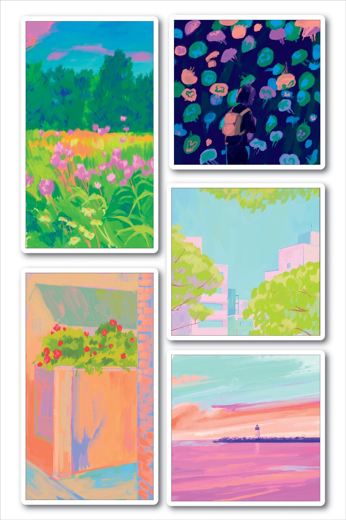 Seyahat Temalı Sticker Seti - 5 Adet Etiket Seti- Telefon, Tablet, Defter Laptop Uyumlu Etiket