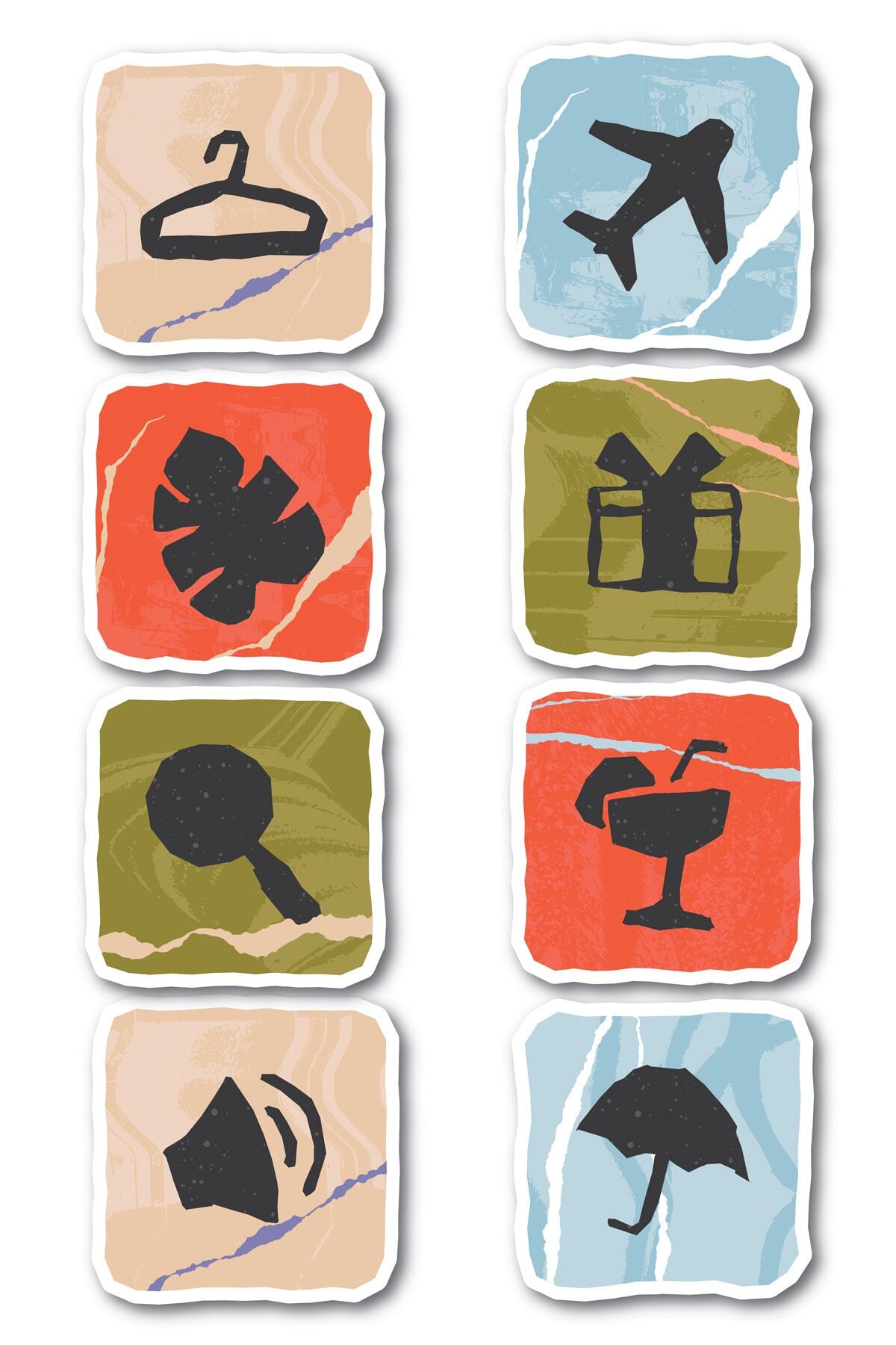 Seyahat Temalı Sticker Seti - 8 Adet Etiket Seti- Telefon, Tablet, Defter Laptop Uyumlu Etiket