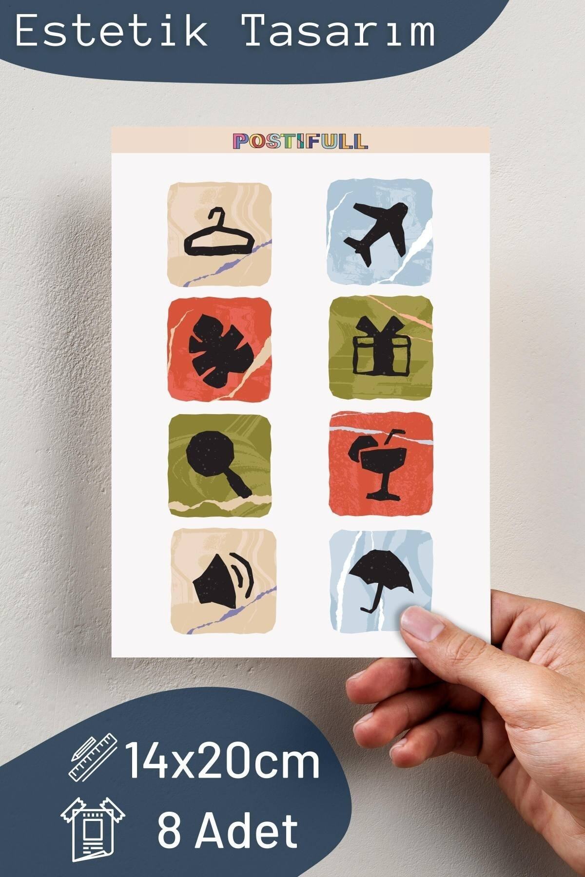 Seyahat Temalı Sticker Seti - 8 Adet Etiket Seti- Telefon, Tablet, Defter Laptop Uyumlu Etiket