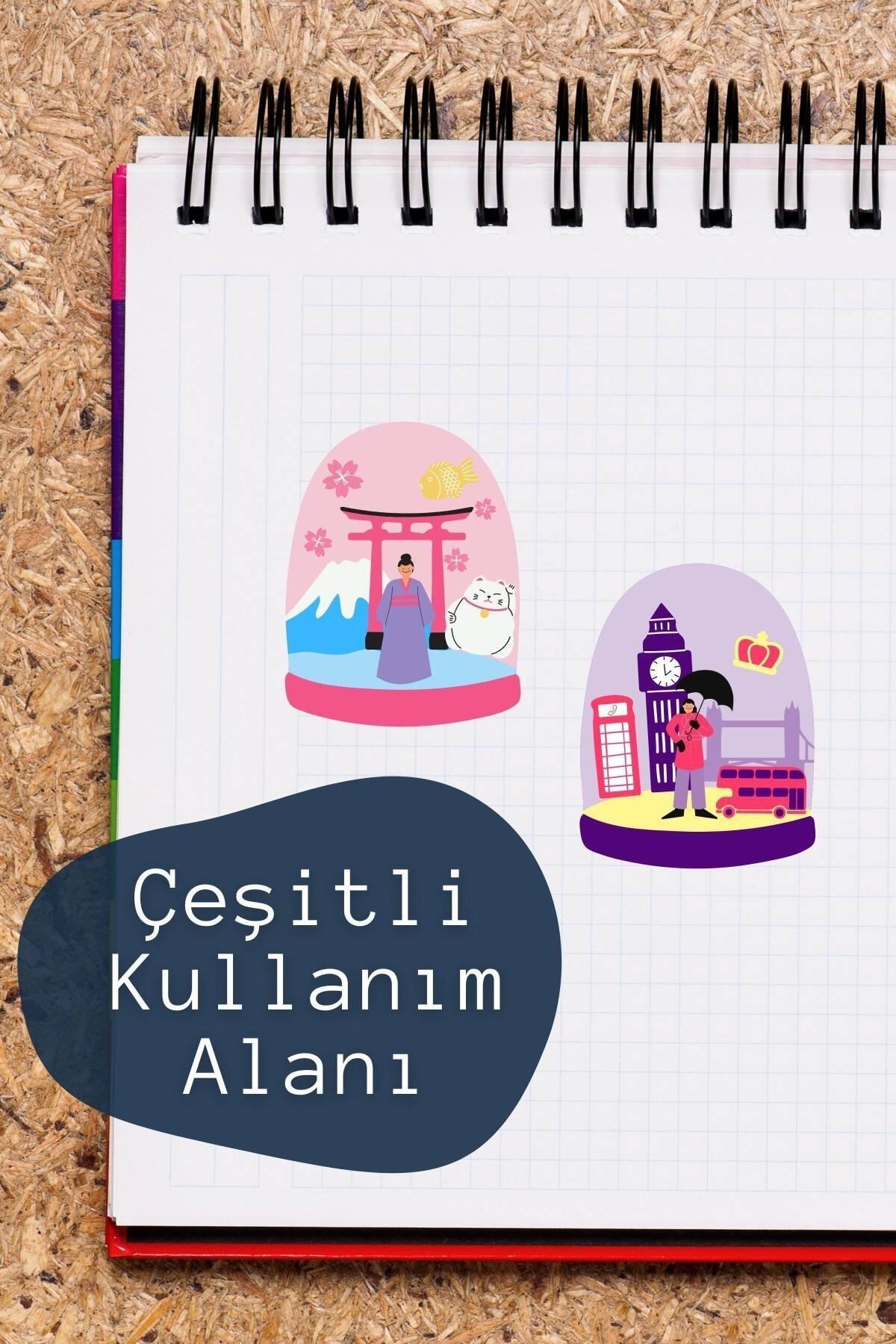Seyahat Temalı Sticker Seti - 9 Adet Etiket Seti- Telefon, Tablet, Defter Laptop Uyumlu Etiket
