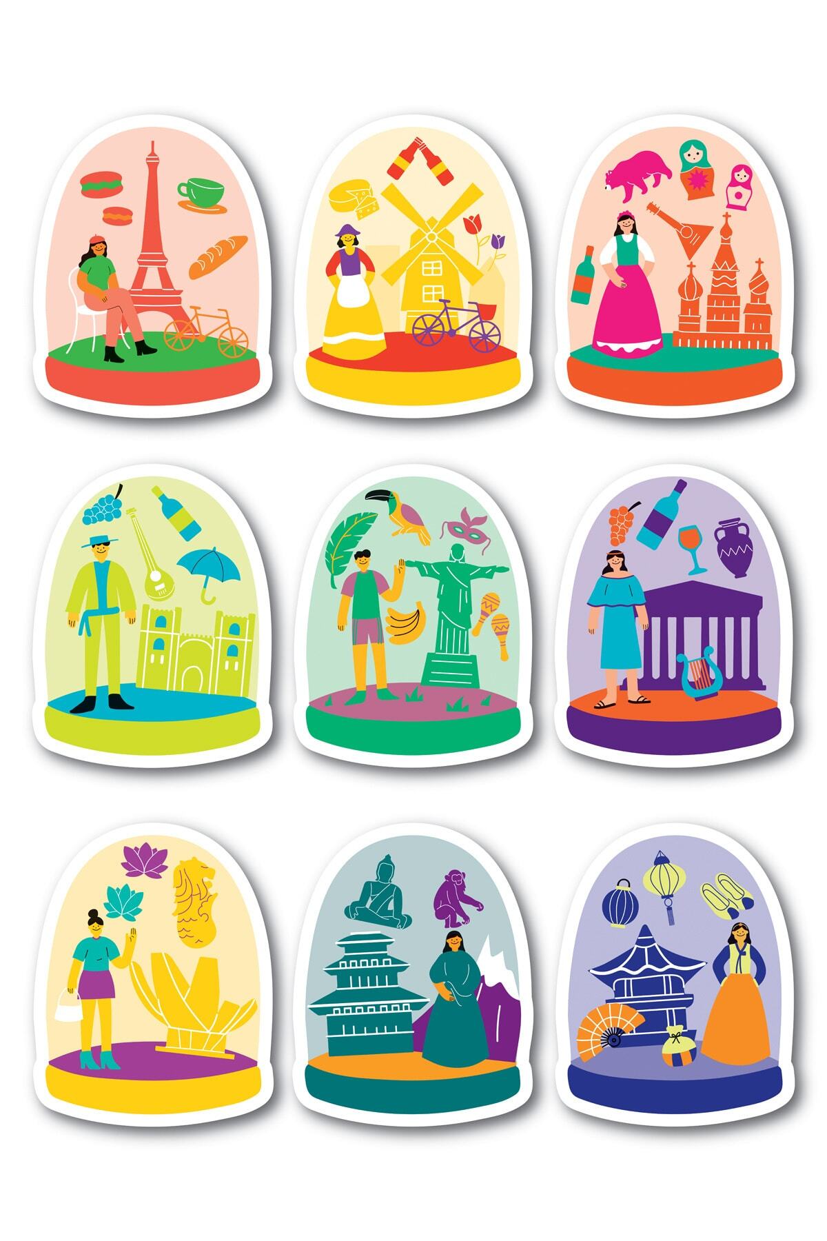 Seyahat Temalı Sticker Seti - 9 Adet Etiket Seti- Telefon, Tablet, Defter Laptop Uyumlu Etiket