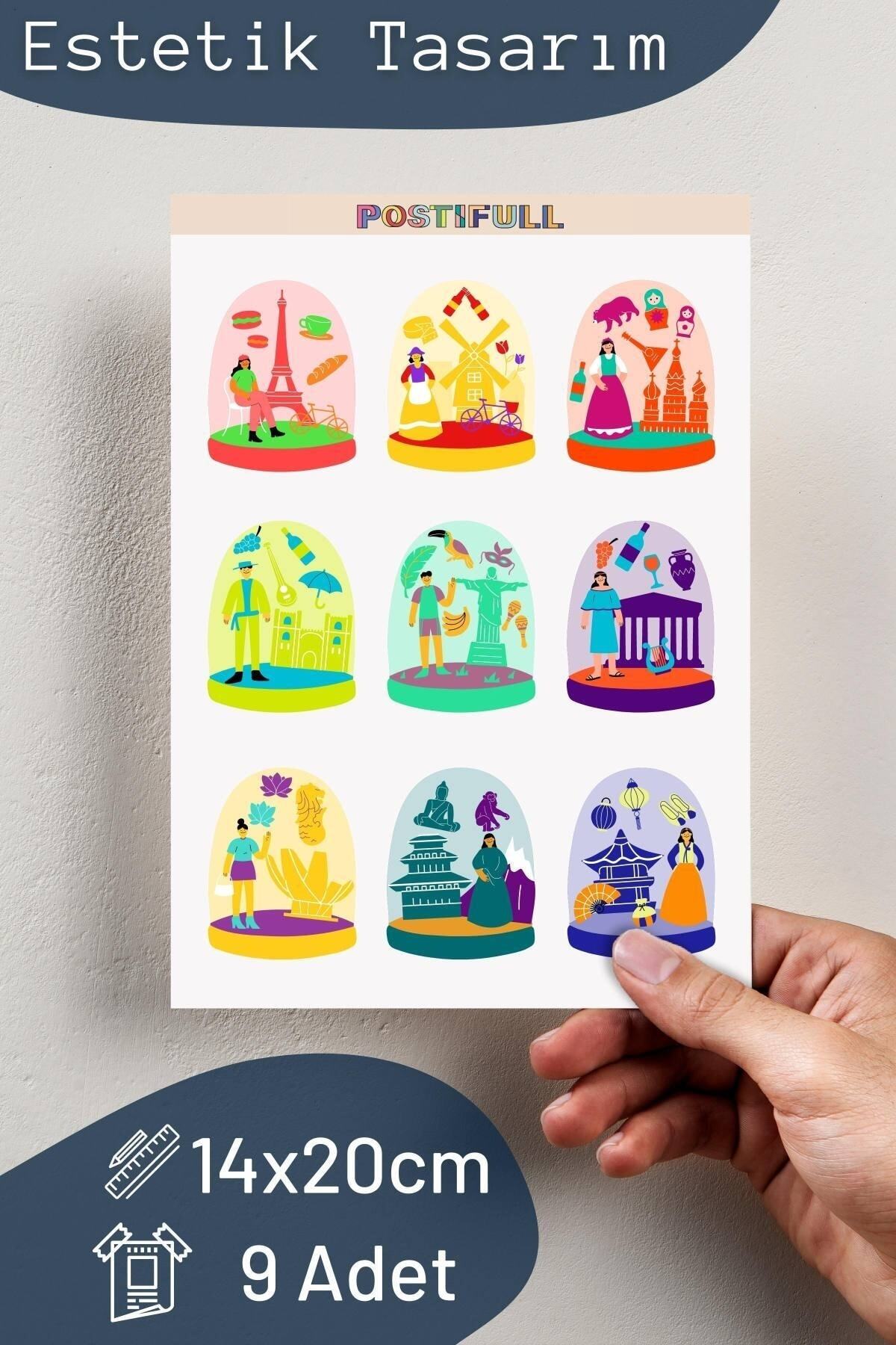 Seyahat Temalı Sticker Seti - 9 Adet Etiket Seti- Telefon, Tablet, Defter Laptop Uyumlu Etiket