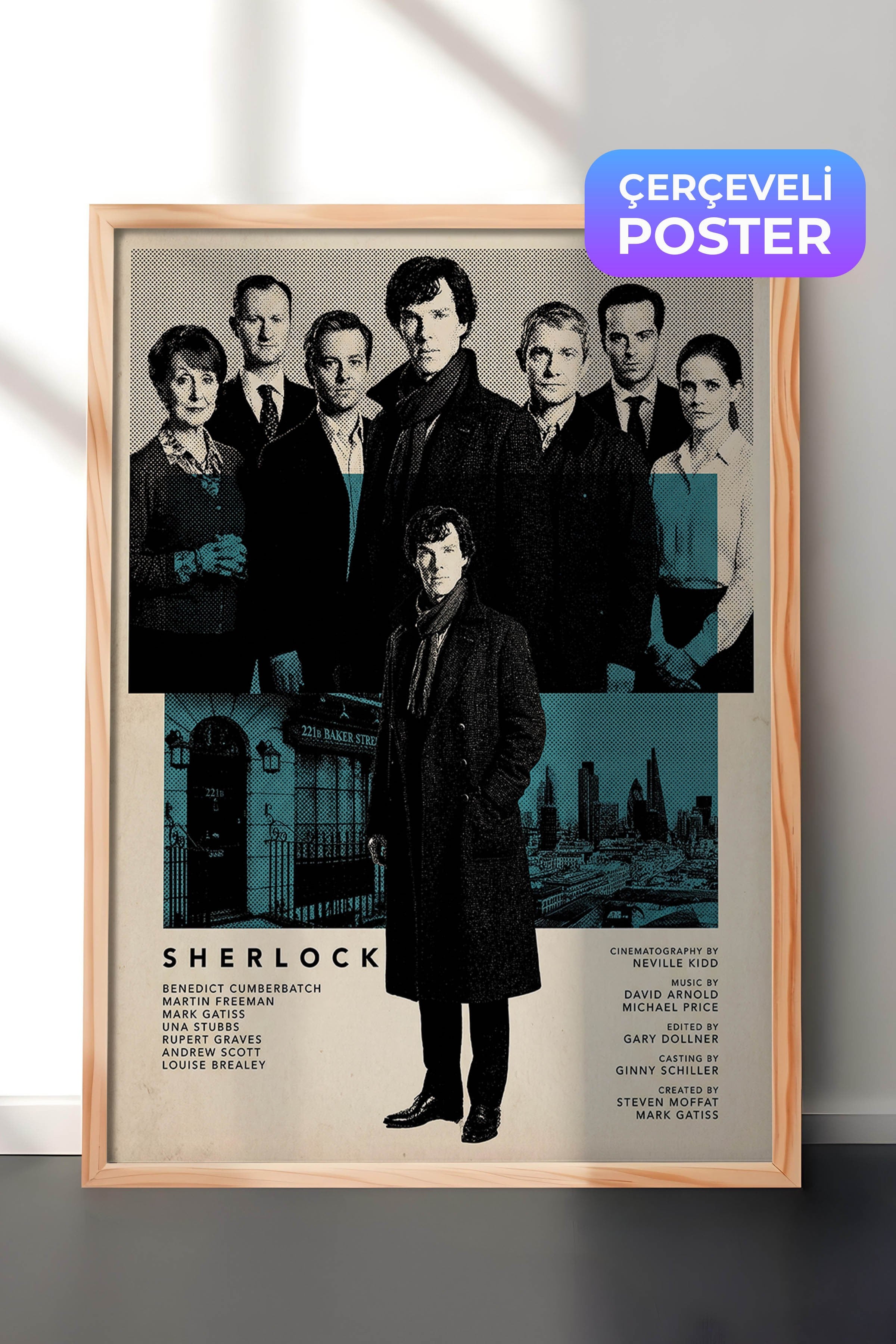 Sherlock Ahşap Çerçeveli Poster, Sinema ve Dizi Tablo, Film Dizi Afişleri NO:112783
